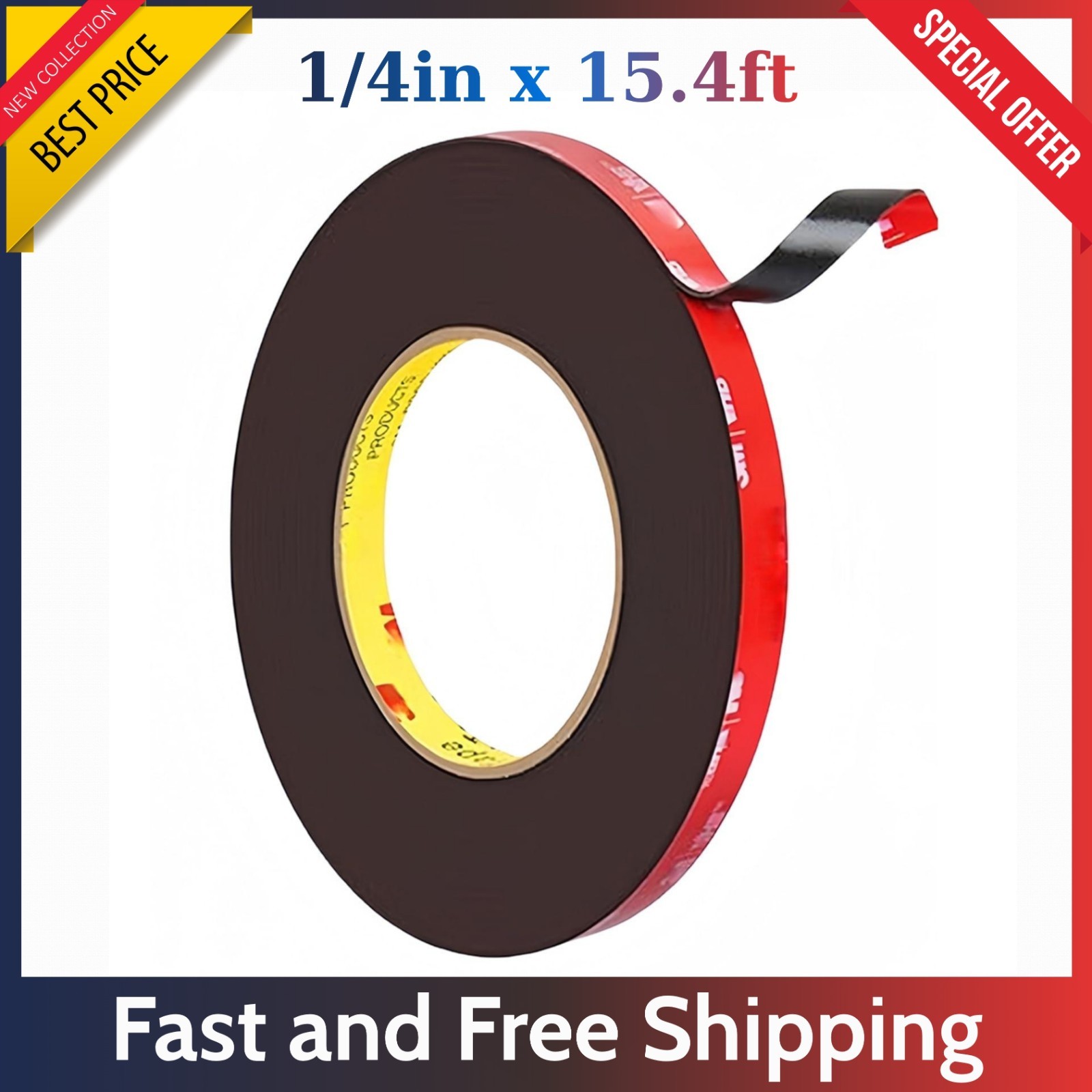 Double Sided Mounting Tape Heavy Duty – 1/4in x 15.4ft Waterproof Adhesive Strip