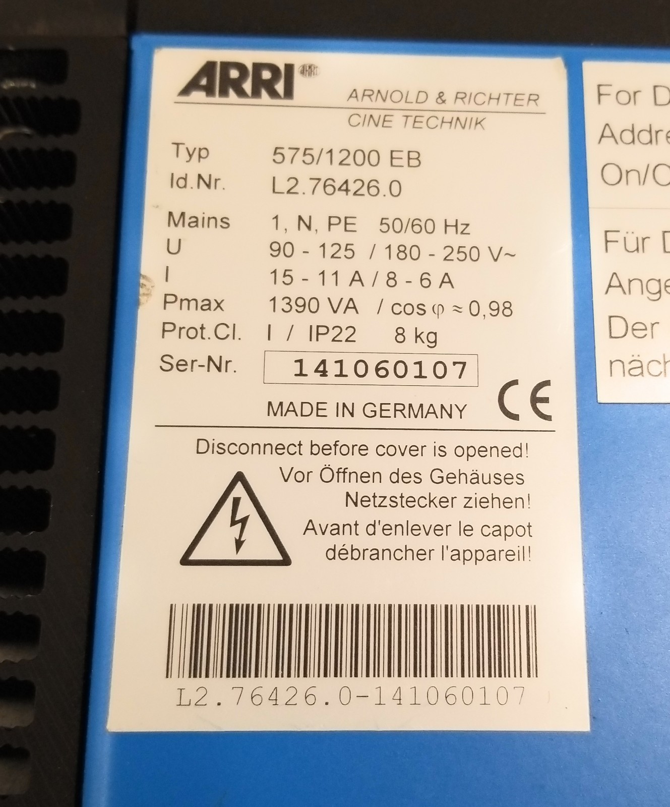 ARRI 575/1200 EB Electronic Ballast w/ DMX Flicker-Free Dimmable 575/1200W
