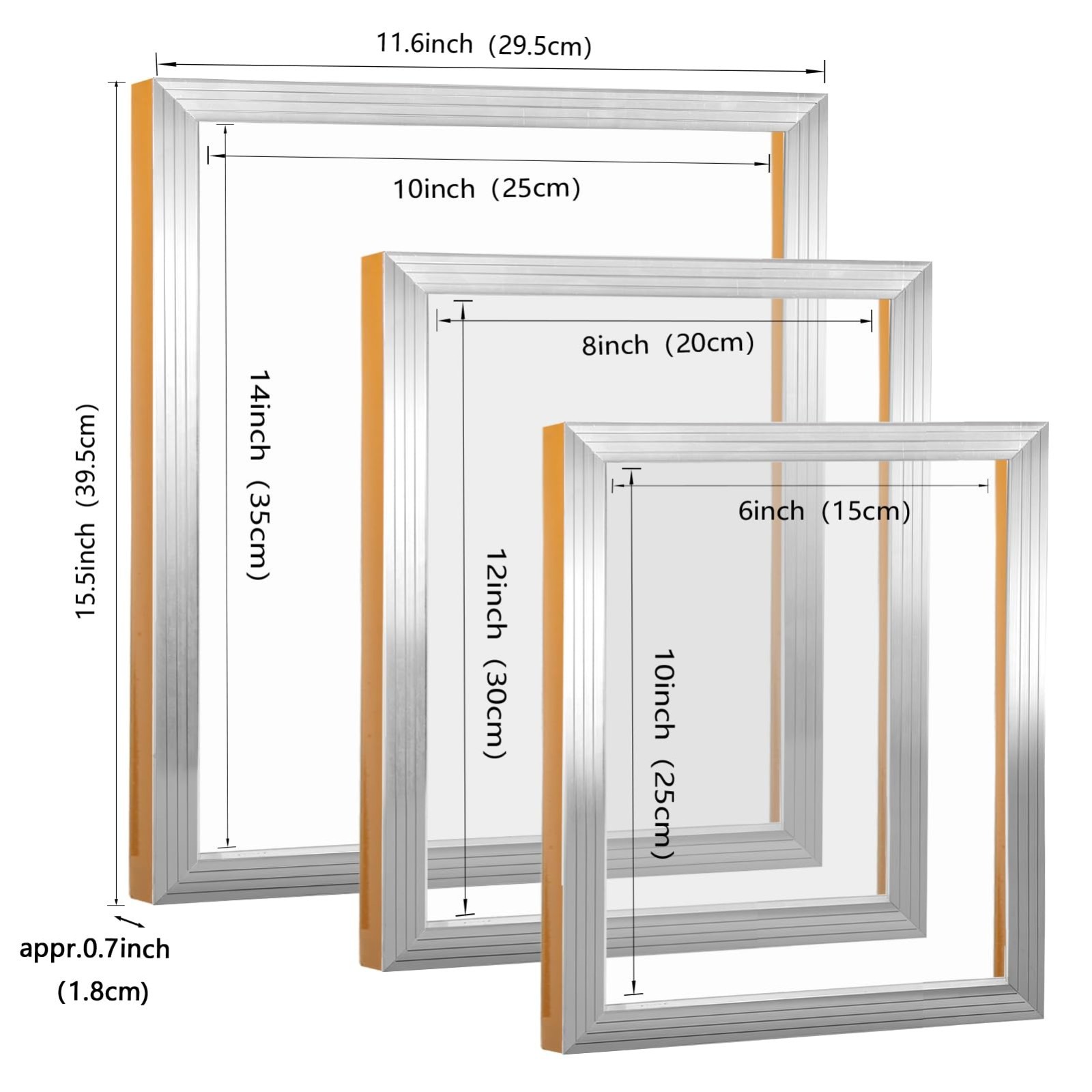 3-Piece Aluminum Screen Printing Frames Set, 110 Mesh, 10×14, 8×12, 6×10 Inches