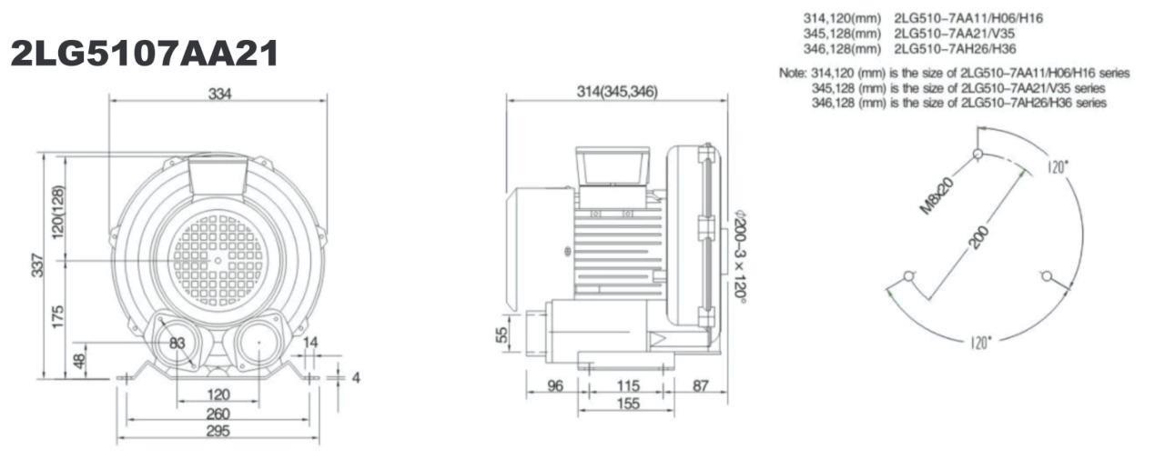 Liongoal 2 HP 2LG510-7AA21 Regenerative Blower, Vacuum Pump 115V , 150 CFM