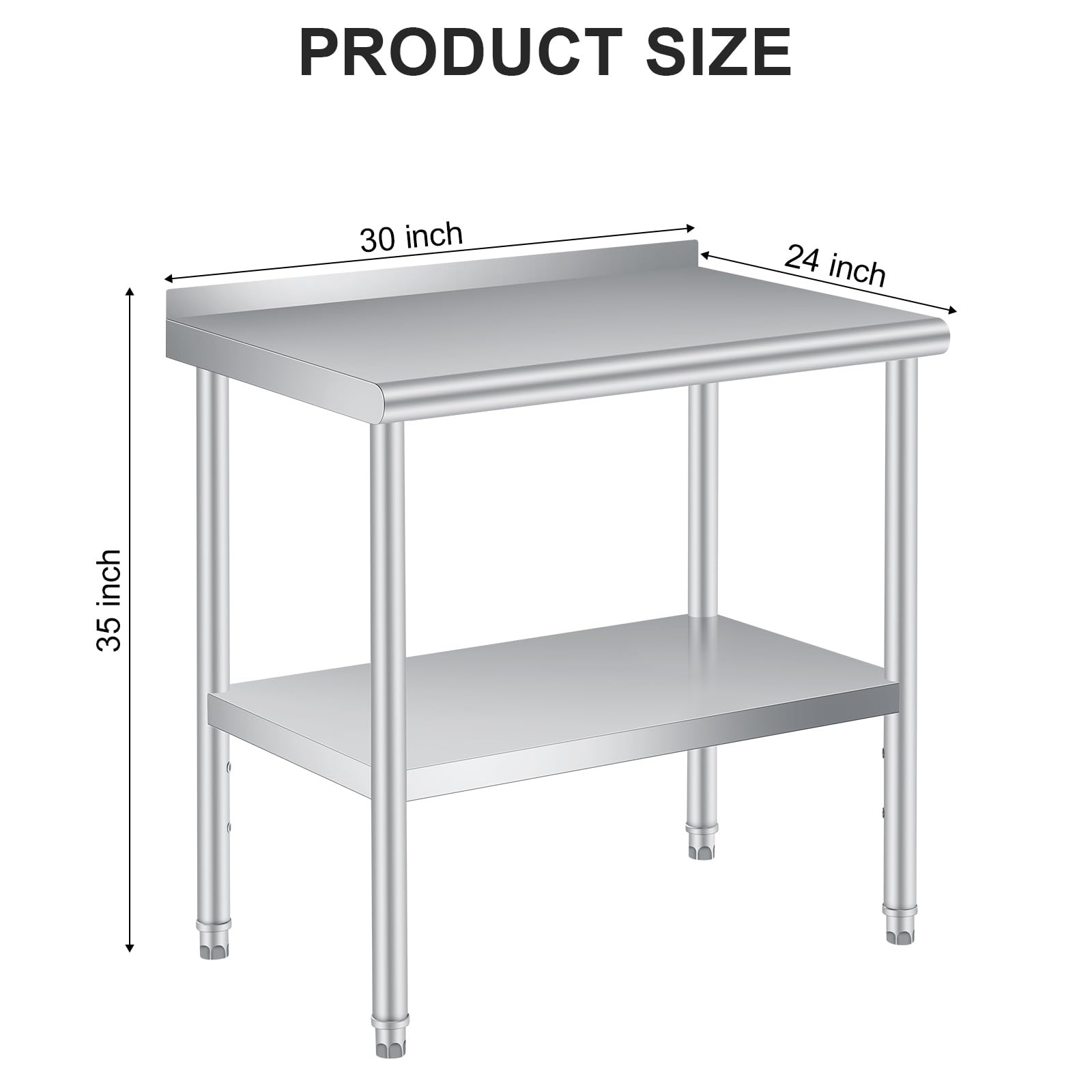 Stainless Steel Work Table w/Backsplash Heavy Duty Commercial Kitchen Prep Table