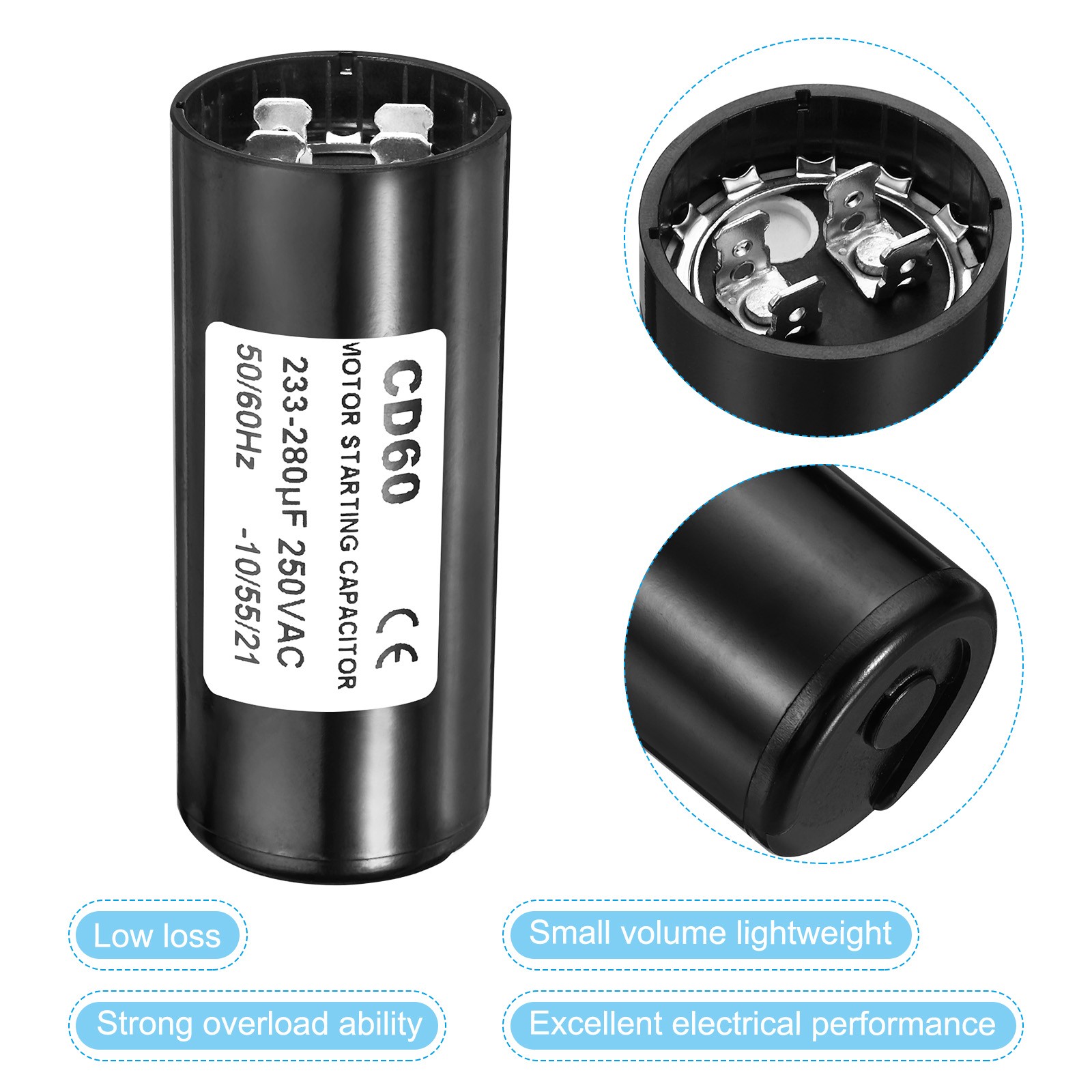 2 x Motor Start Capacitor 233-280uF/Mfd 250VAC 50/60Hz CD60 Run Capacitor