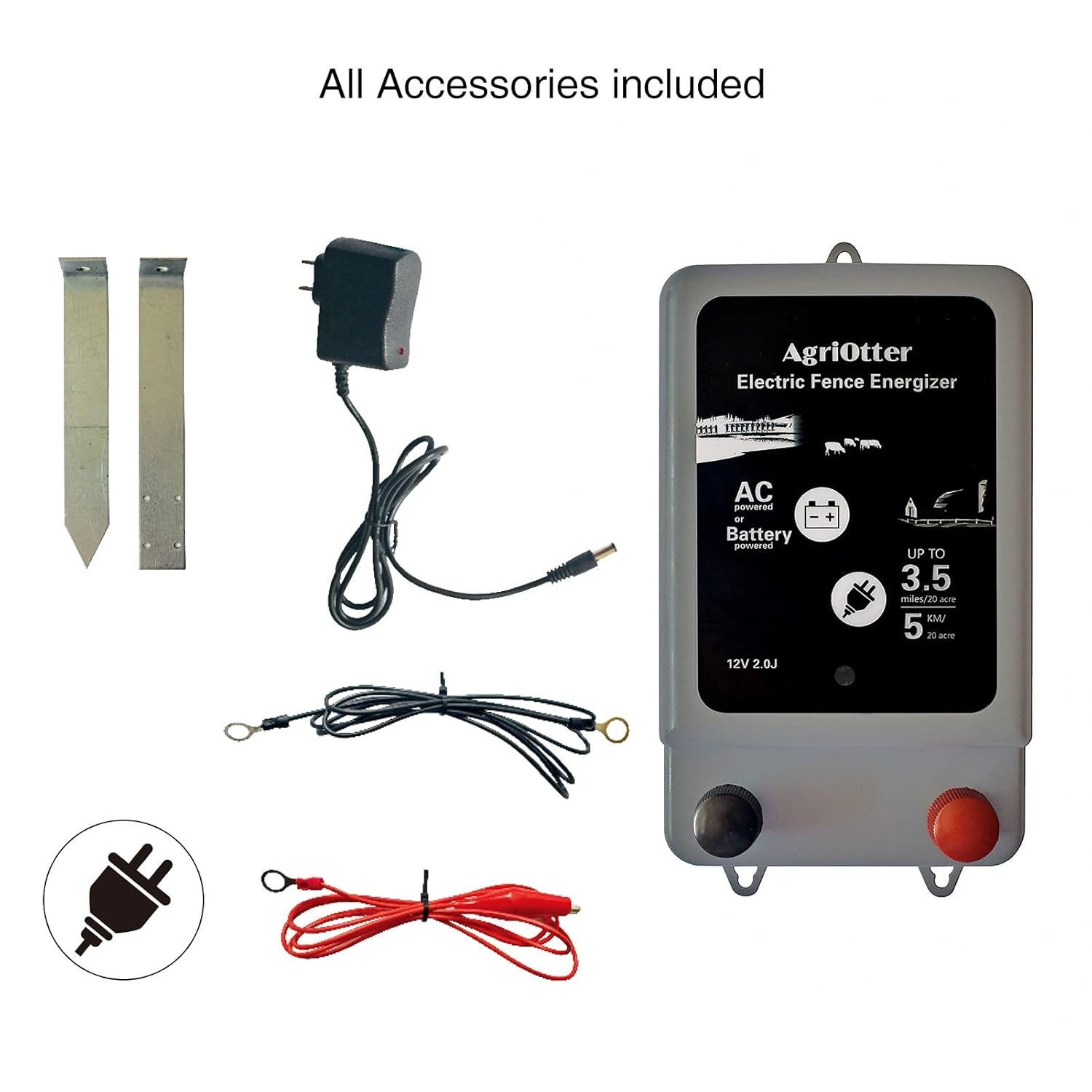 20 Acre Electric Fence Energizer 10000V 2 in 1 Battery or AC Powered Fence
