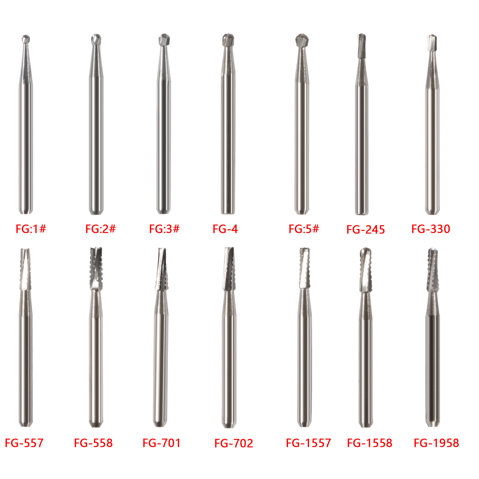 Dental Carbide Burs FG1/2/3/4/5/6/7/8 Round for High Speed Handpiece 10 -100Pcs
