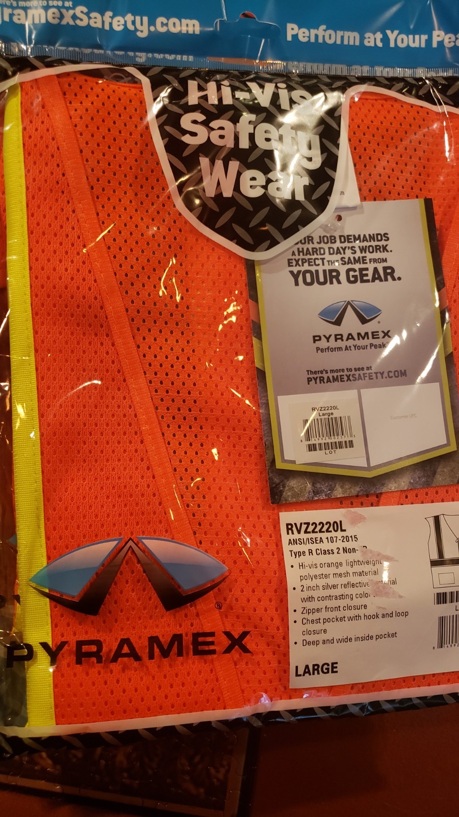 Pyramex Hi-Vis Safety Wear Vest Size L Hi-Visibility Orange/Yellow RVZ2220L