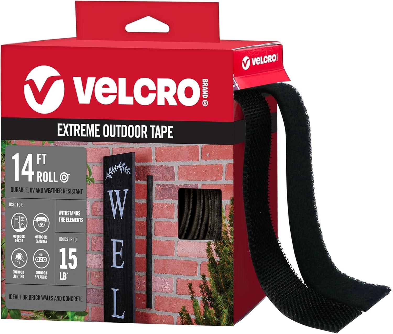 VELCRO Brand Extreme Outdoor Double Sided Mounting Tape | 14ft x 1in, Black