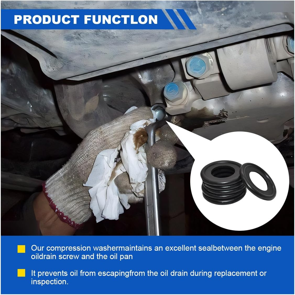 10PCS Oil Drain Plug Gasket Rubber Car Sealing Gasket M12 Crush Washer Repl…