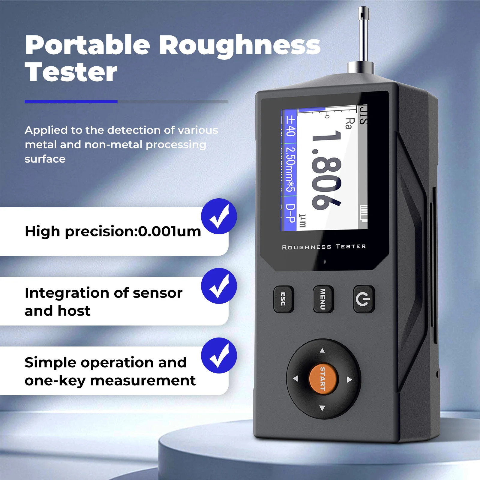 Surface Roughness Tester Roughness Measuring Ra Rz Rq and 12+ Parameters 0.001μm