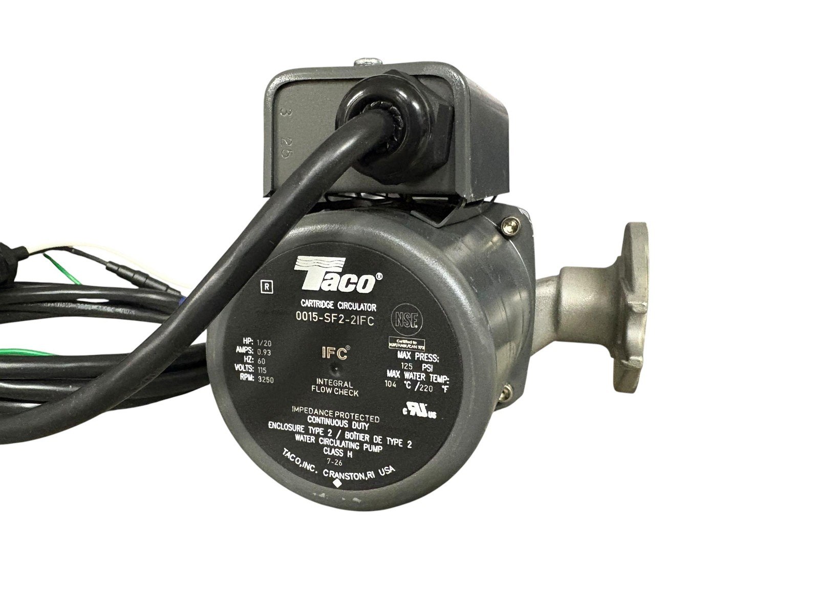Taco HOT WATER RECIRCULATION SYSTEM TACO Circulator Pump 0015-SF2-2IFC 1/20 HP