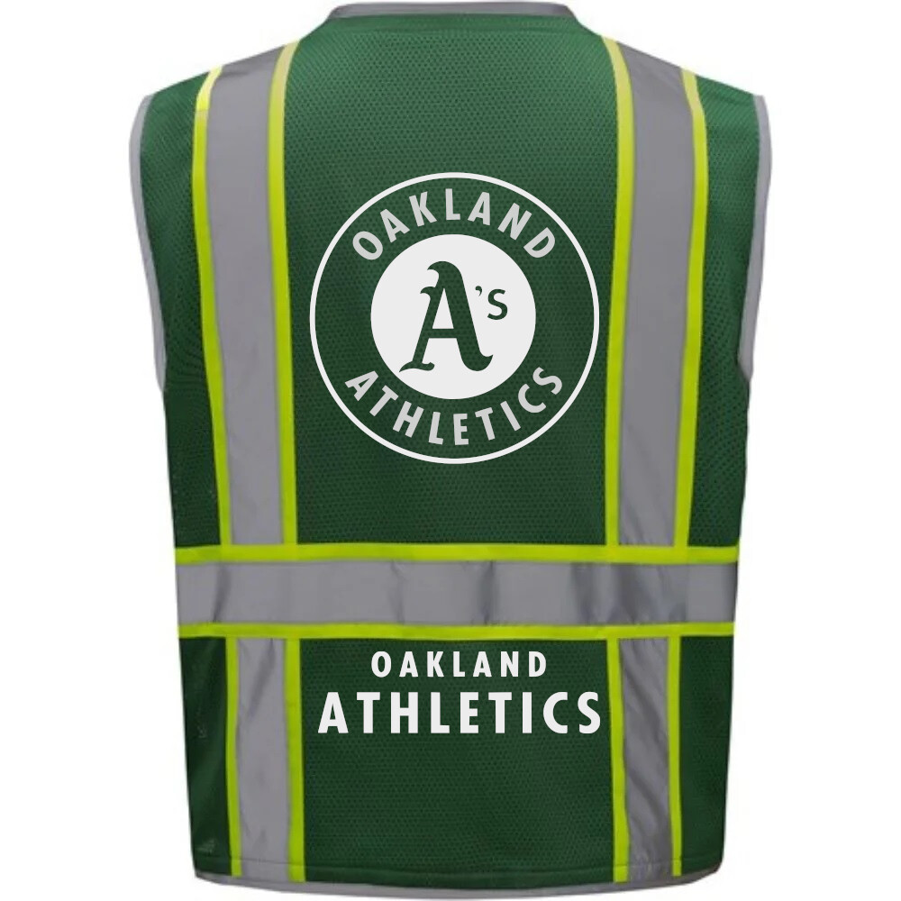 ⚾🚧🦺OAKLAND A’S WORK SAFETY VEST GREEN PPE W/REFLECTIVE LOGO SIZE M/L/XL/2-4XL