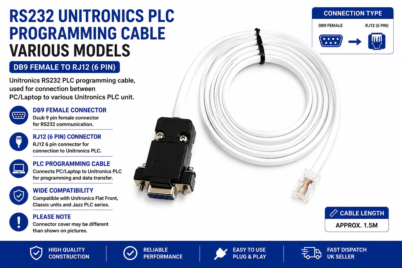 RS232 UNITRONICS PLC DATA PROGRAMME CABLE FOR V350-35-RA22 MODEL