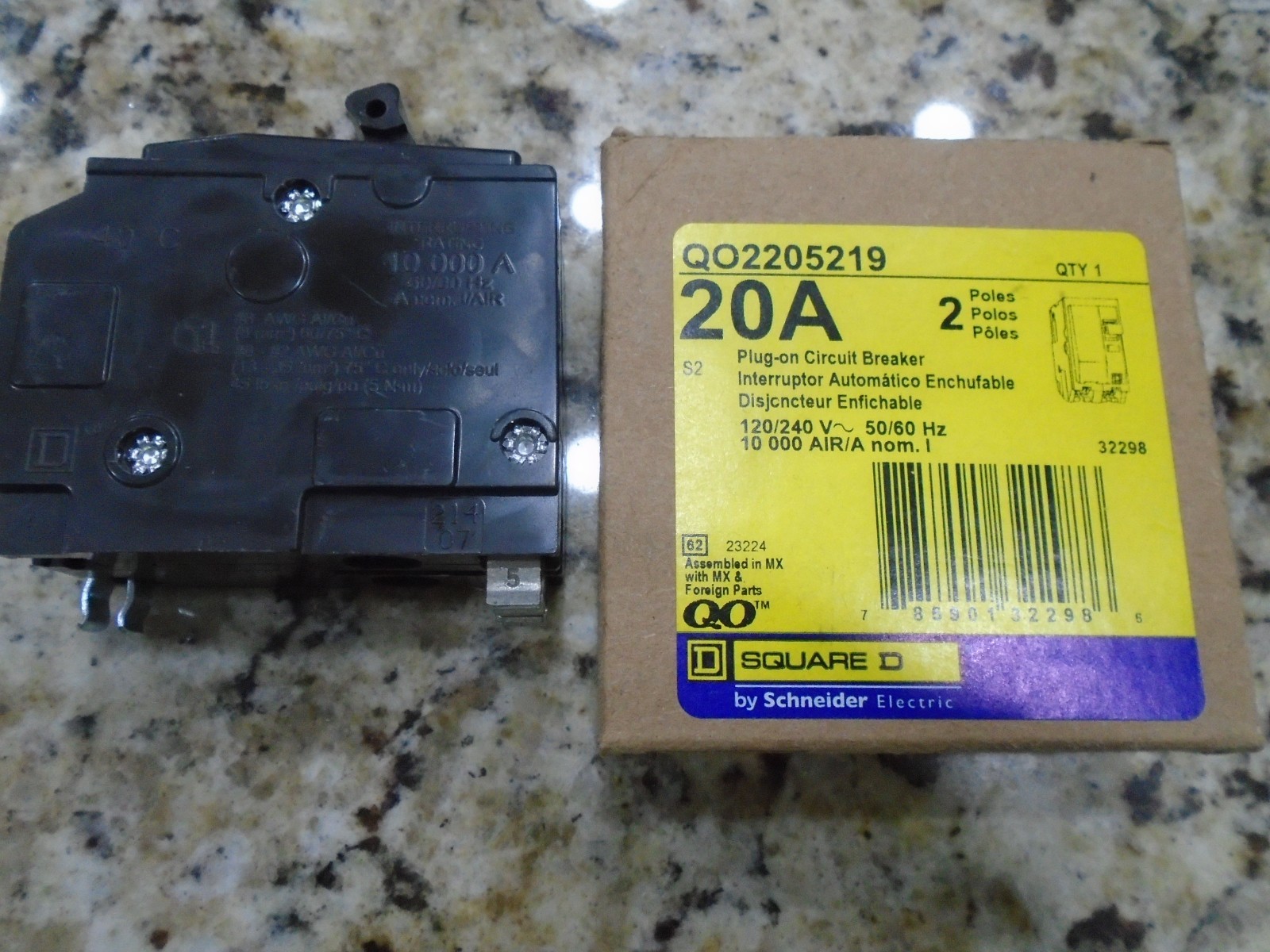 SQUARE D QO2205219 20AMP 2 POLE 120/240VAC, 10kA, HIGH AMP LUGS SPECIAL BREAKER
