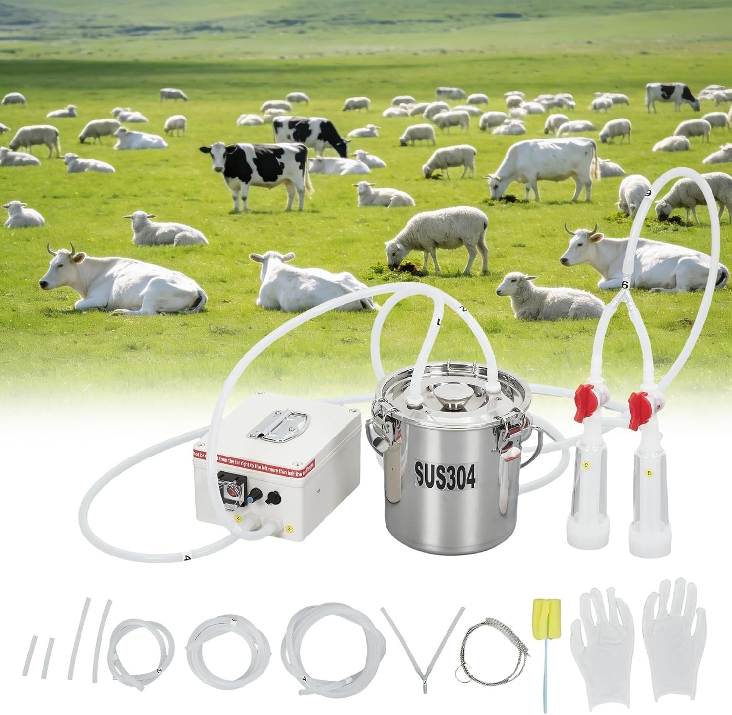 Portable Goat Electric Milker 3L 304 Stainless Steel Bucket 45-50kPa Vacuum