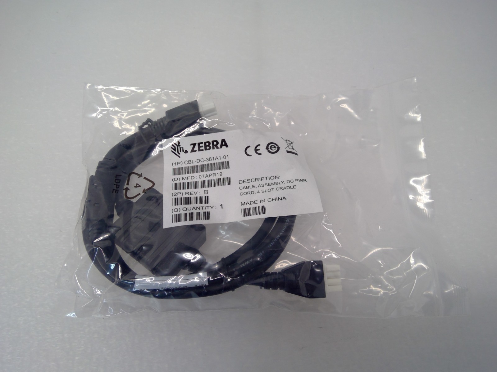 Zebra CBL-DC-381A1-01 Cable Assembly DC Power Cord for 4-slot Cradle