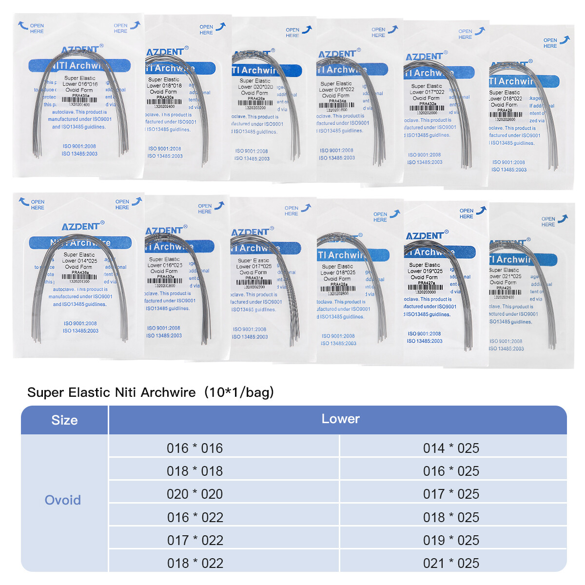 AZDENT Dental Orthodontic Super Elastic Niti Arch Wires Rectangular Ovoid/Nature