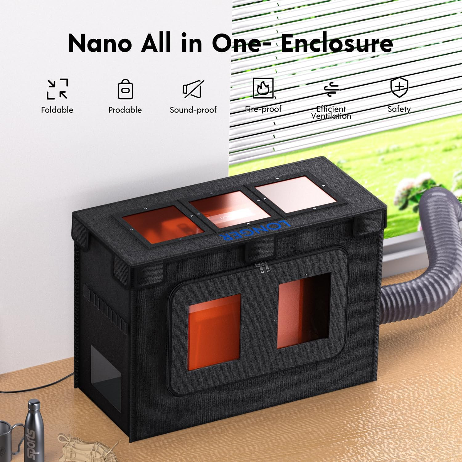 Laser Engraver Enclosure with Vent – Smoke & Noise Protection Cover 28.8x15x21.6