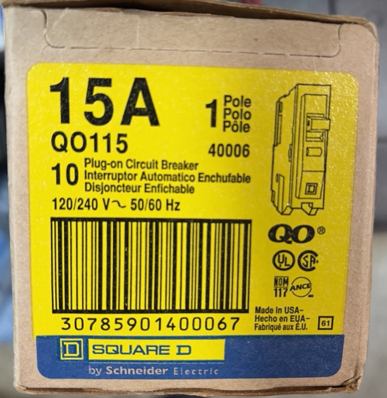 (10) New Square D QO115 Circuit Breaker Plug-in 15A 1-Pole 120/240V