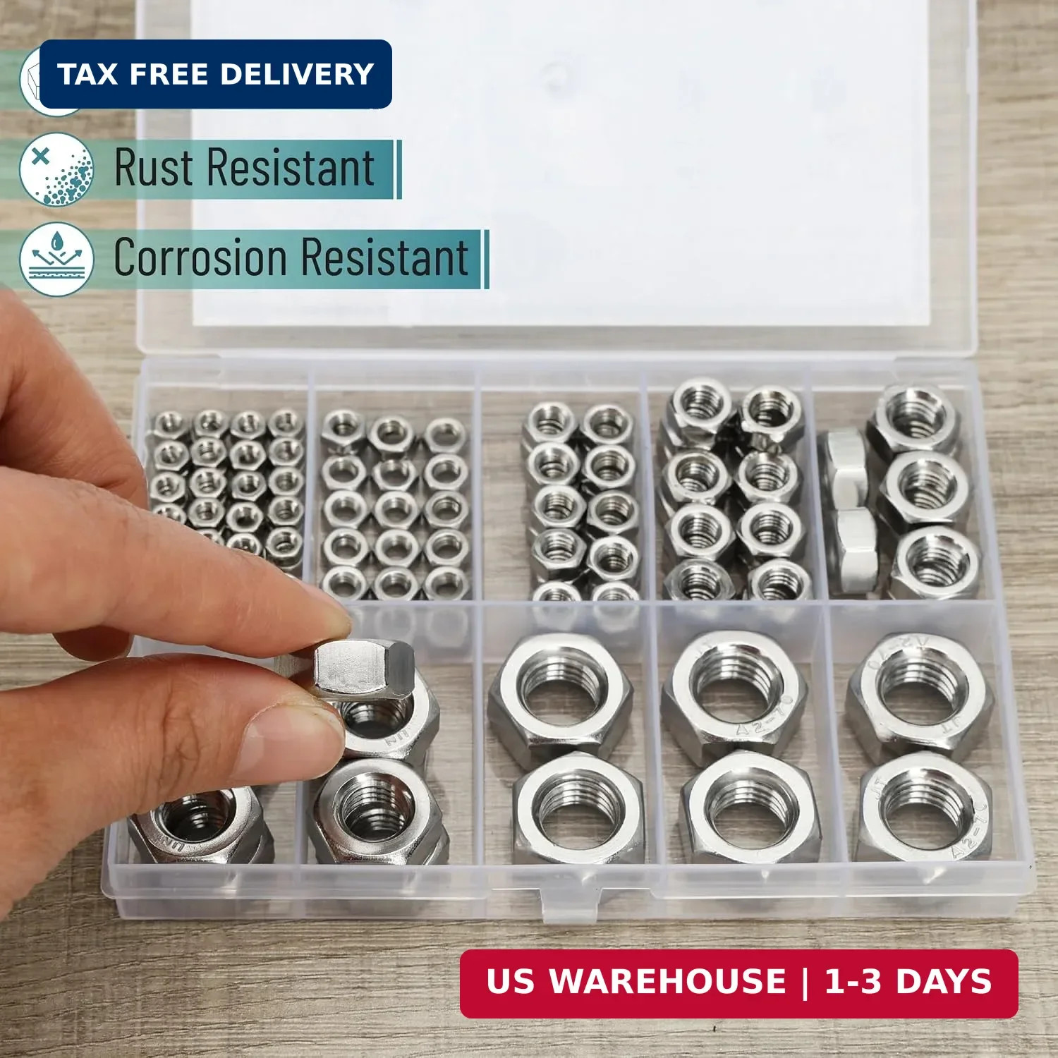 Bates- Metric Hex Nuts Assortment Kit, 7 Sizes, 130 pcs, Stainless Steel, M3 M4