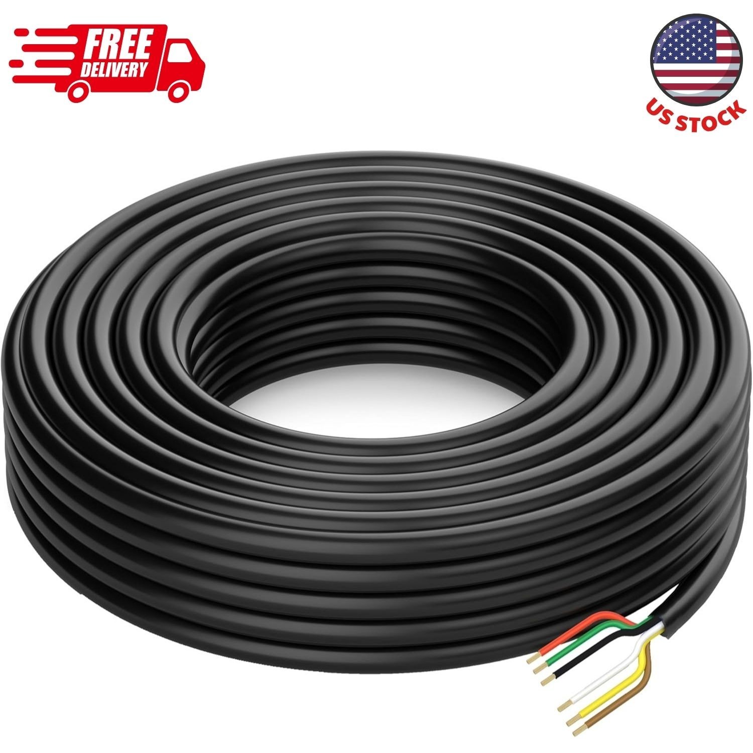 100 Foot Heavy Duty 14AWG 6 Way Round Conductor Wiring RV Trailer Cord Harnes…