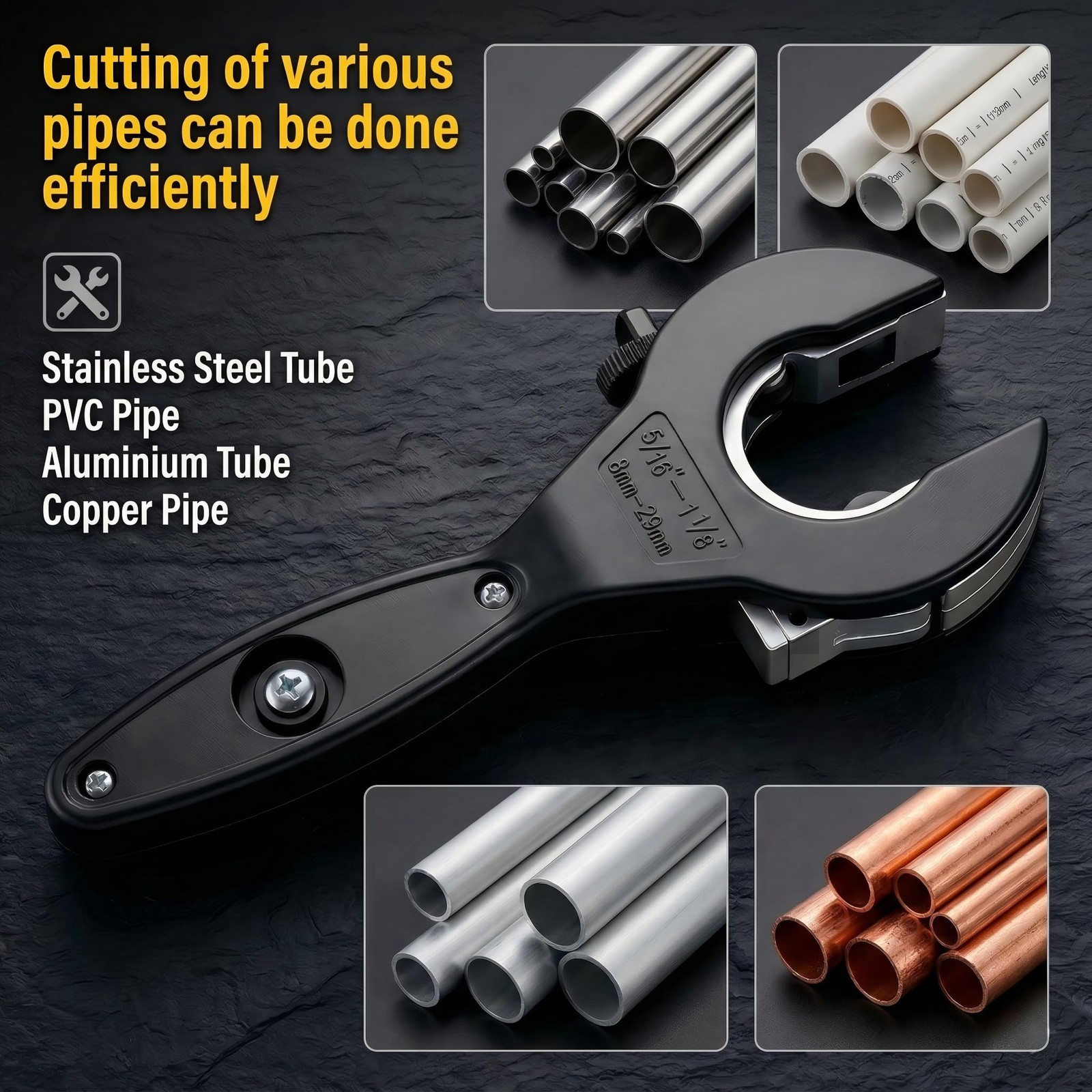Ratcheting Pipe Cutter 2in1 Tube Cutter Copper Metal PVC Plastic 5/16 to 1 1/8