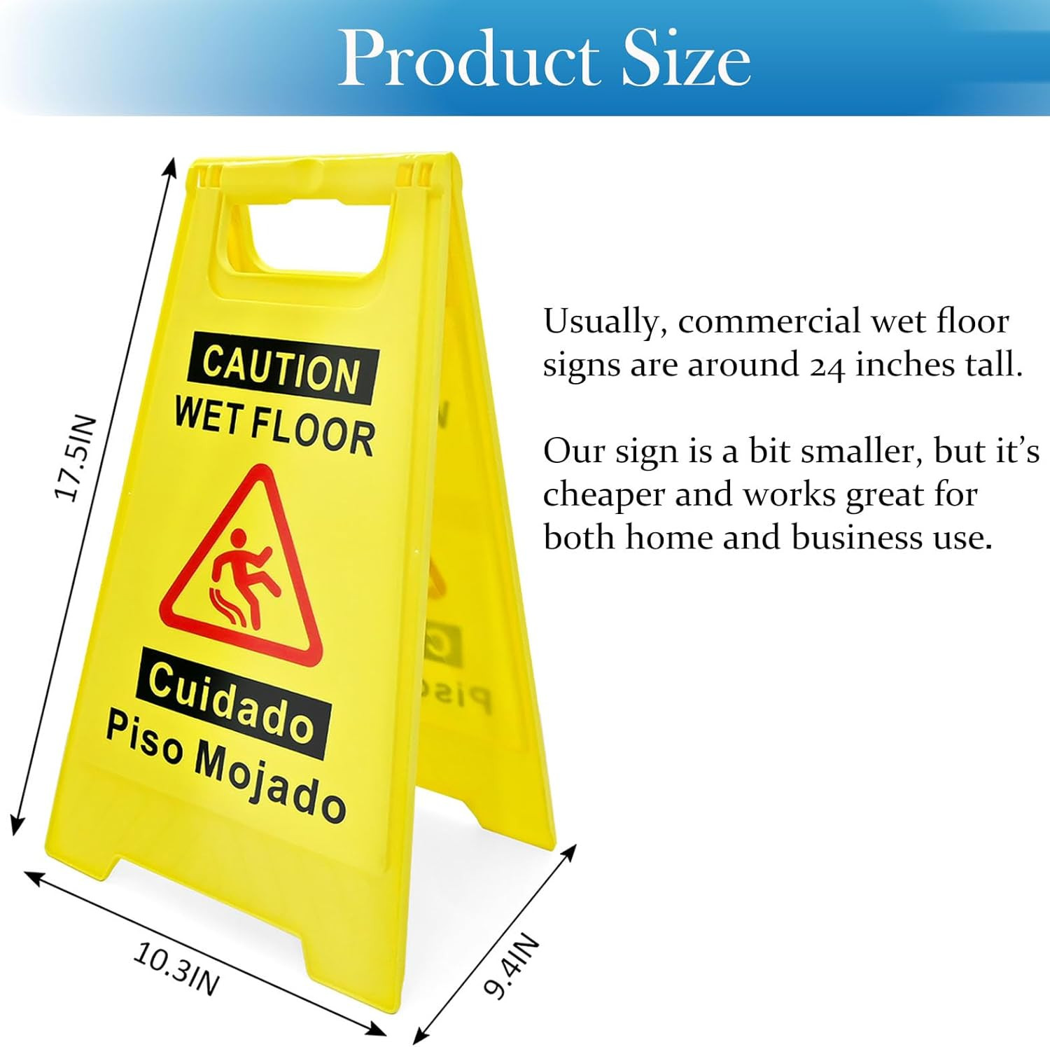 2-Pack Caution Wet Floor Sign 17.5 Height Bright Yellow Double-Sided Folding