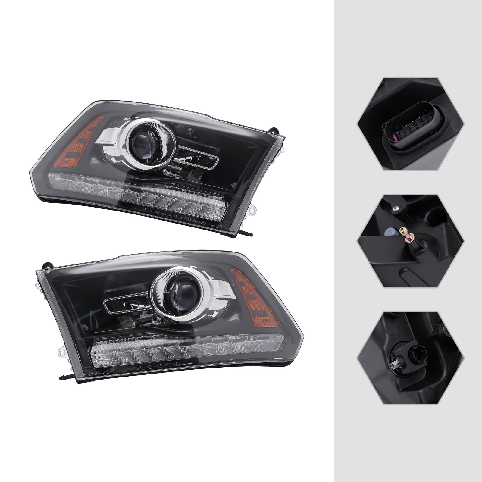 13-18 for Ram 1500 2500 3500 19 Classic Proj Headlight Pair LED DRL Halog CH2502