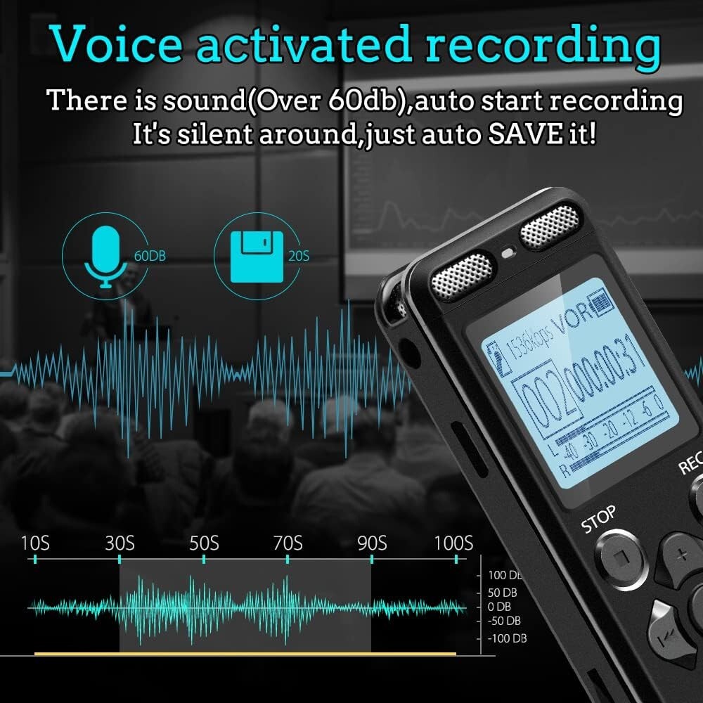 High-Quality Voice Activated Recorder – 1536Kbps Stereo with Password Protection