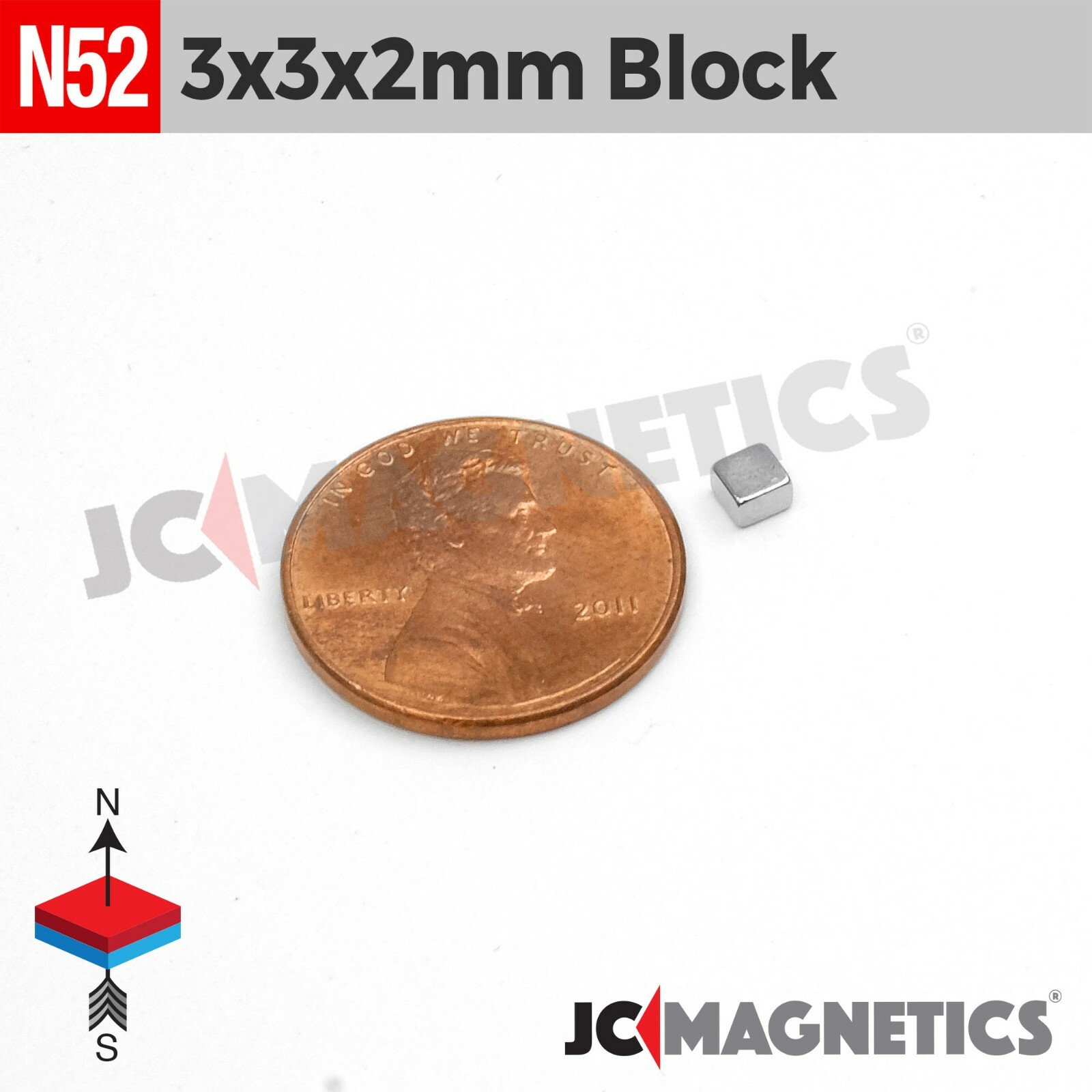 Magnet Block 3mm x 3mm x 2mm N52 Super Strong Rare Earth Neodymium 3x3x2mm