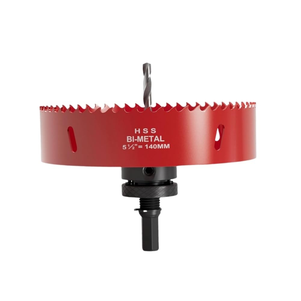 5.5 Inch Hole Saw, 5 1/2 M42 HSS Bi-Metal Cutter, 140, Red