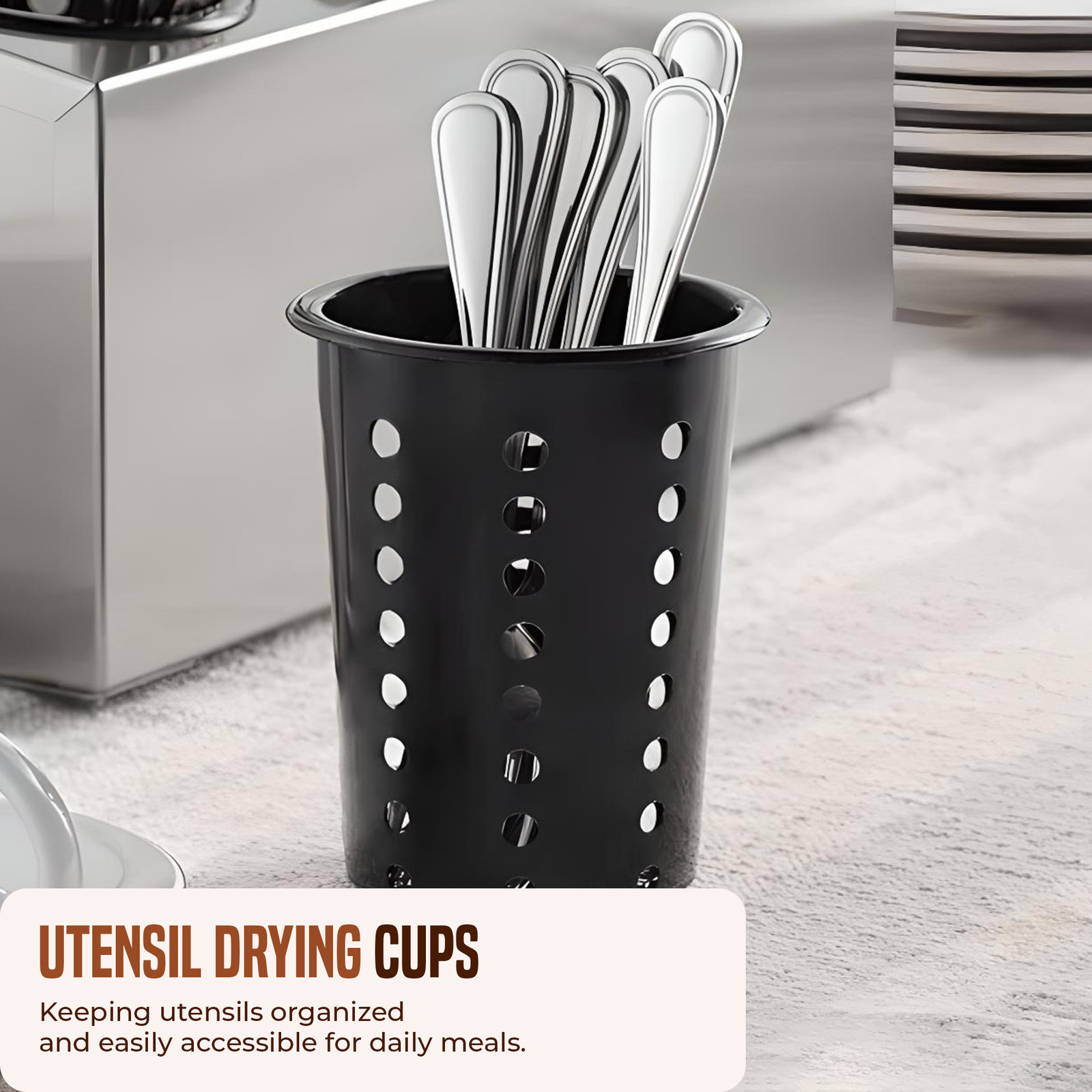OCS Parts 3-Pack Black Plastic Perforated Silver and Utensil Drying Cups