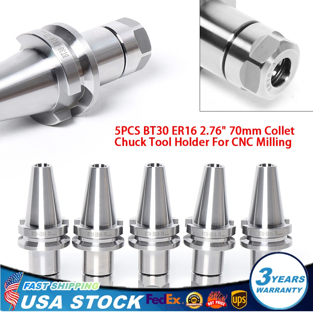 BT30 ER16 Collet Chuck Tool Holder 2.76″ 70mm 5PC KIT 12000 RPM For CNC Engraver