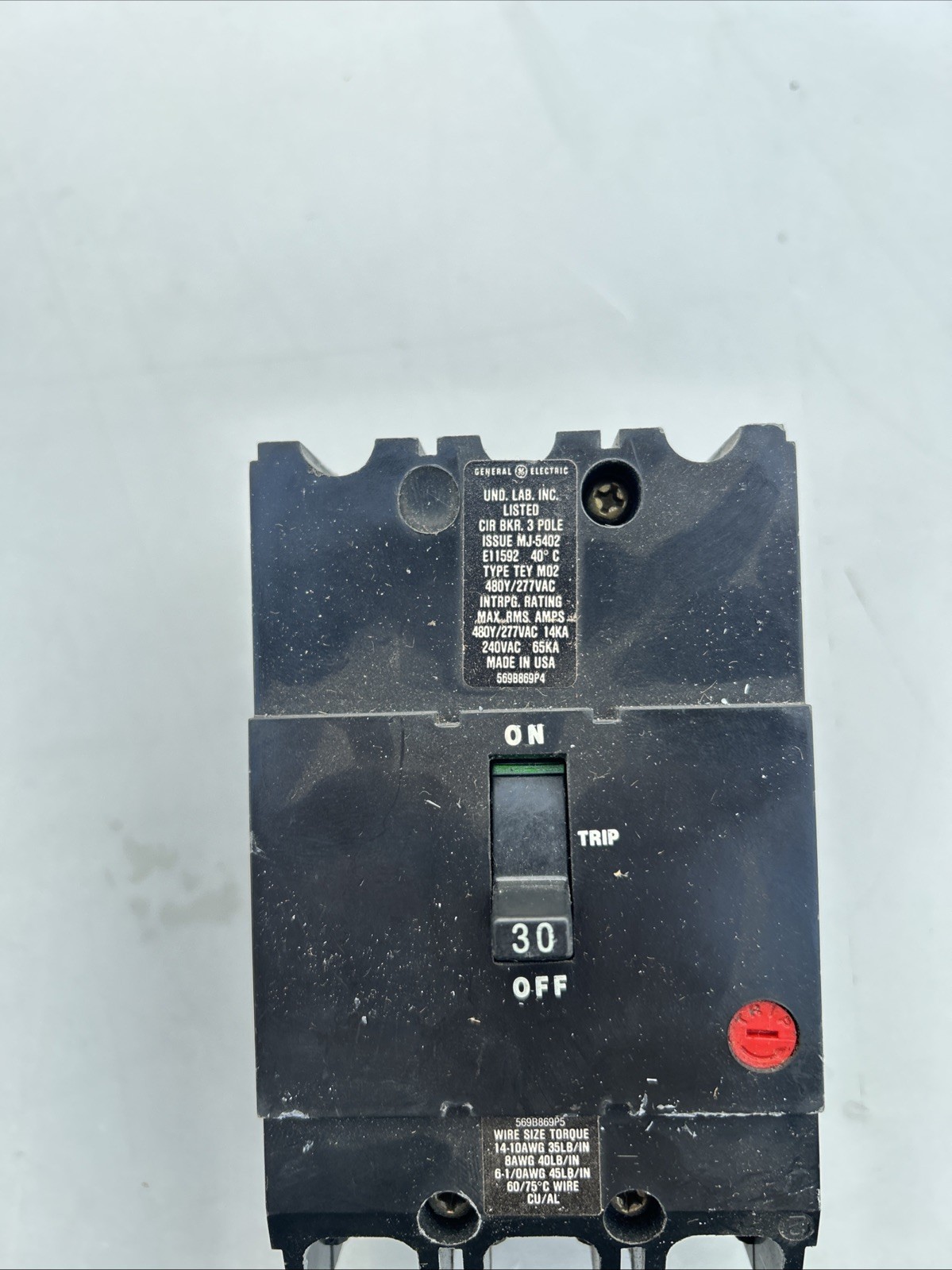 GE TEY330 CIRCUIT BREAKER, 480/277-VOLT, 3-POLE, 30-AMP, BRK / TEY FRAME