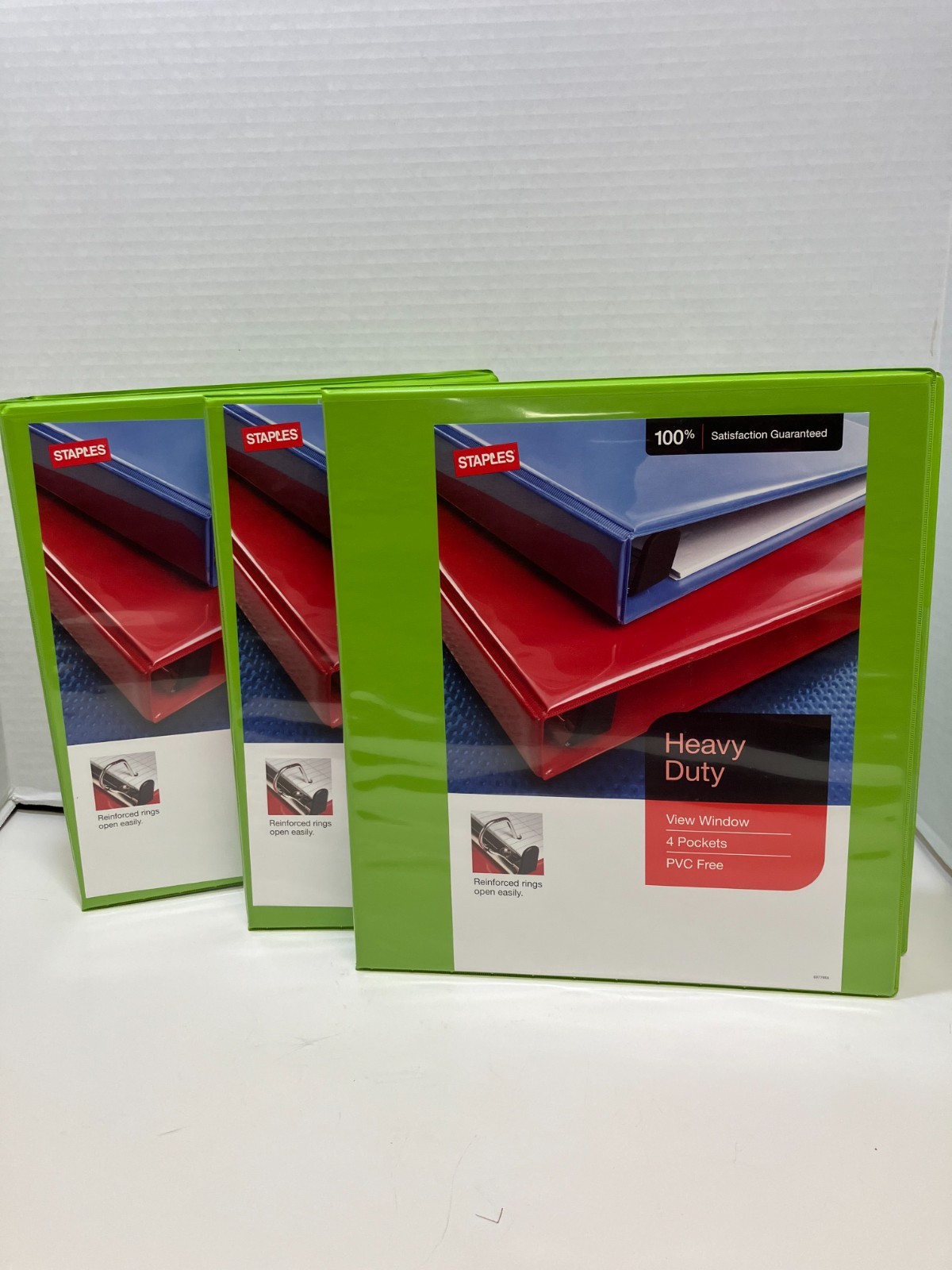 (THREE) Staples Heavy-Duty 1 inch 3-Ring Binders – Chartreuse – NEW !!!
