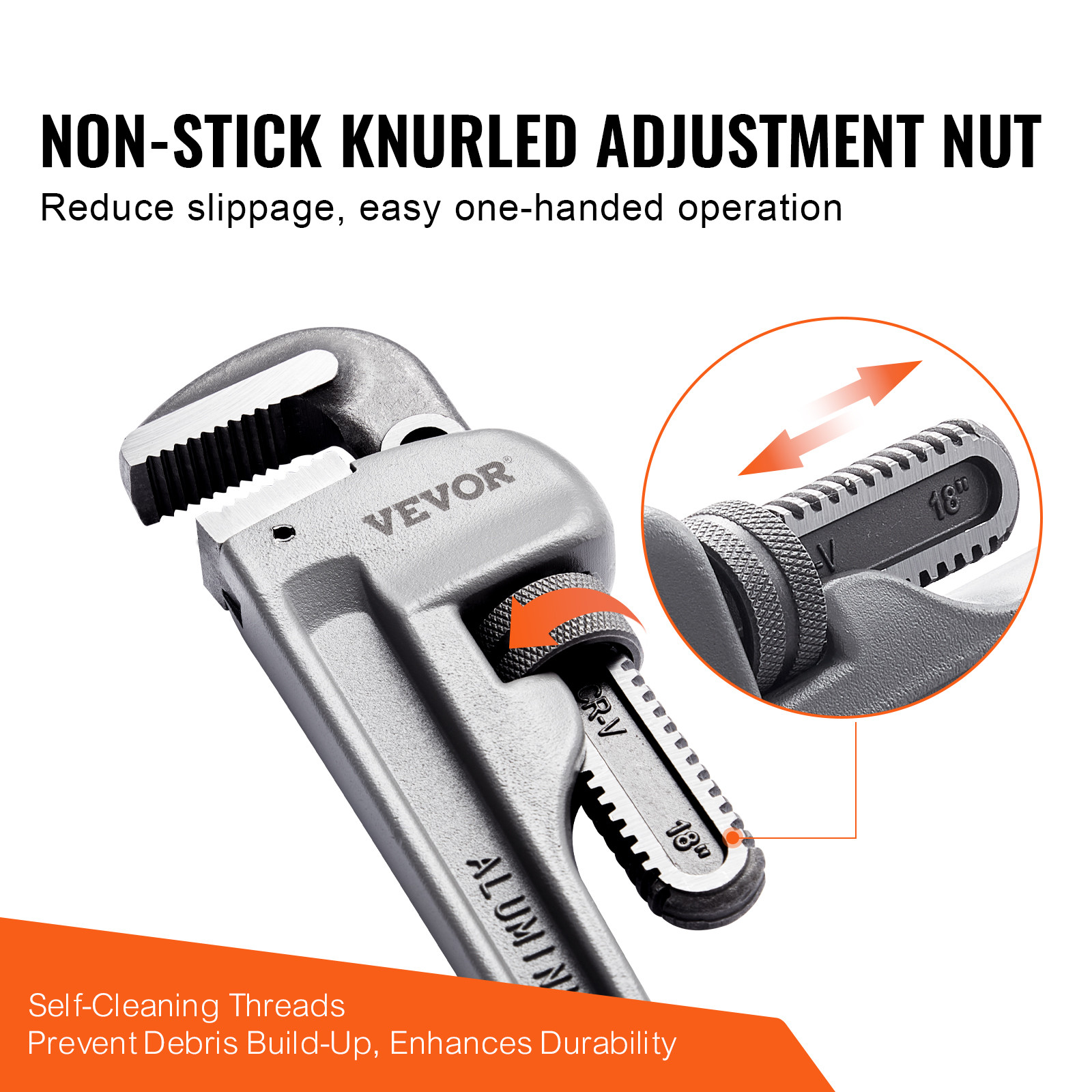 VEVOR 3PCS Aluminum Straight Pipe Wrench Set 10/14/18 in Plumbing Wrench CRV Jaw