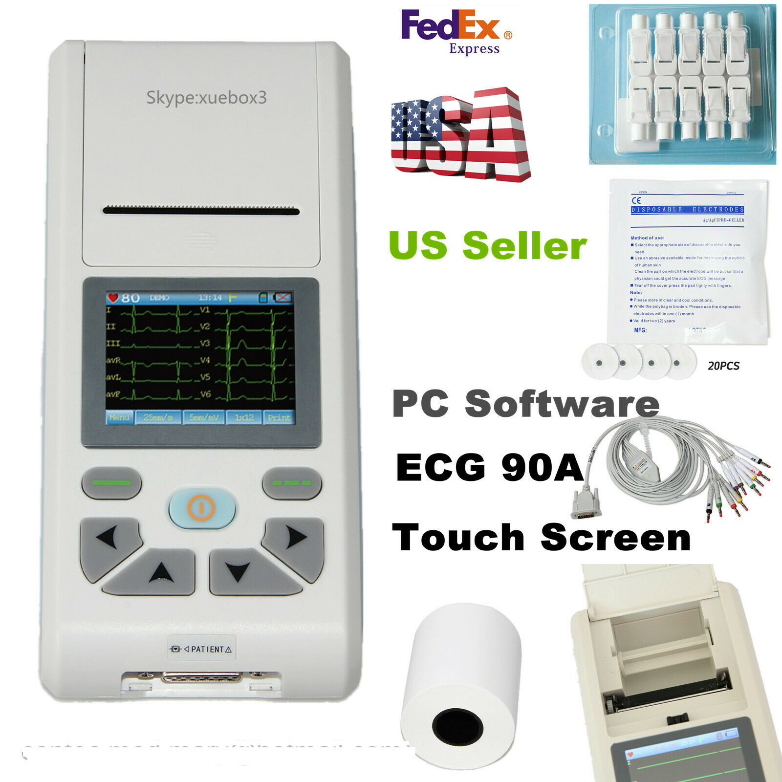 Touch Contec ECG90A ECG/EKG Machine 3/6/12-lead electrocardiograph,Software USA