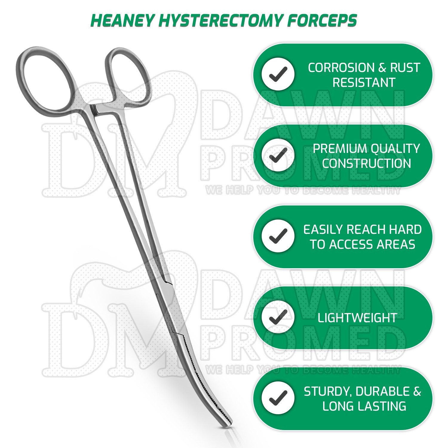 3 Heaney Hysterectomy Forceps Curved 8.5″ Double Tooth OB/GYN Inst German Grade