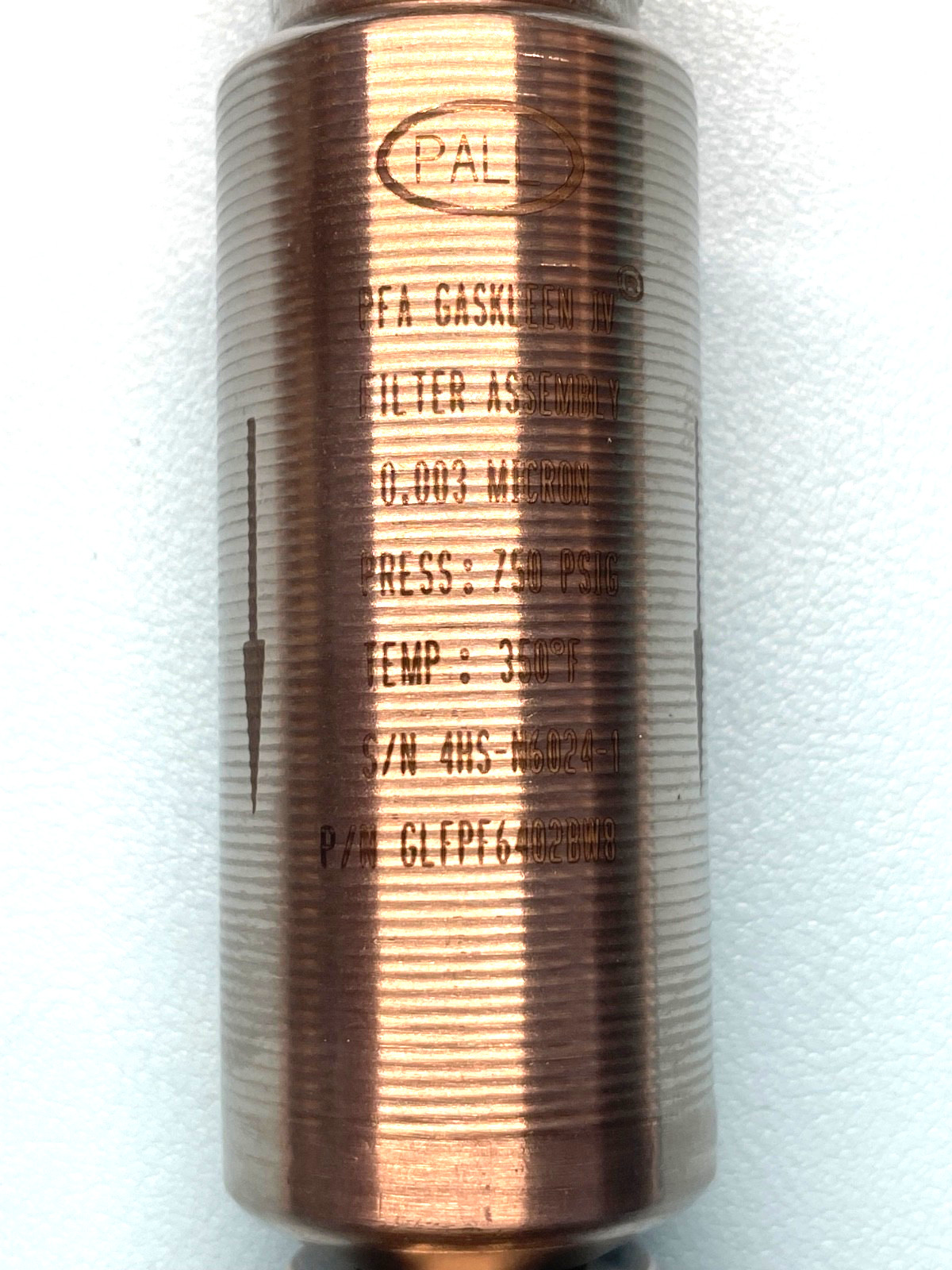 PALL GLFPF6402BW8, Filter Assembly, PFA GASKLEEN IV, 0.003 Micron, 750 PSIG