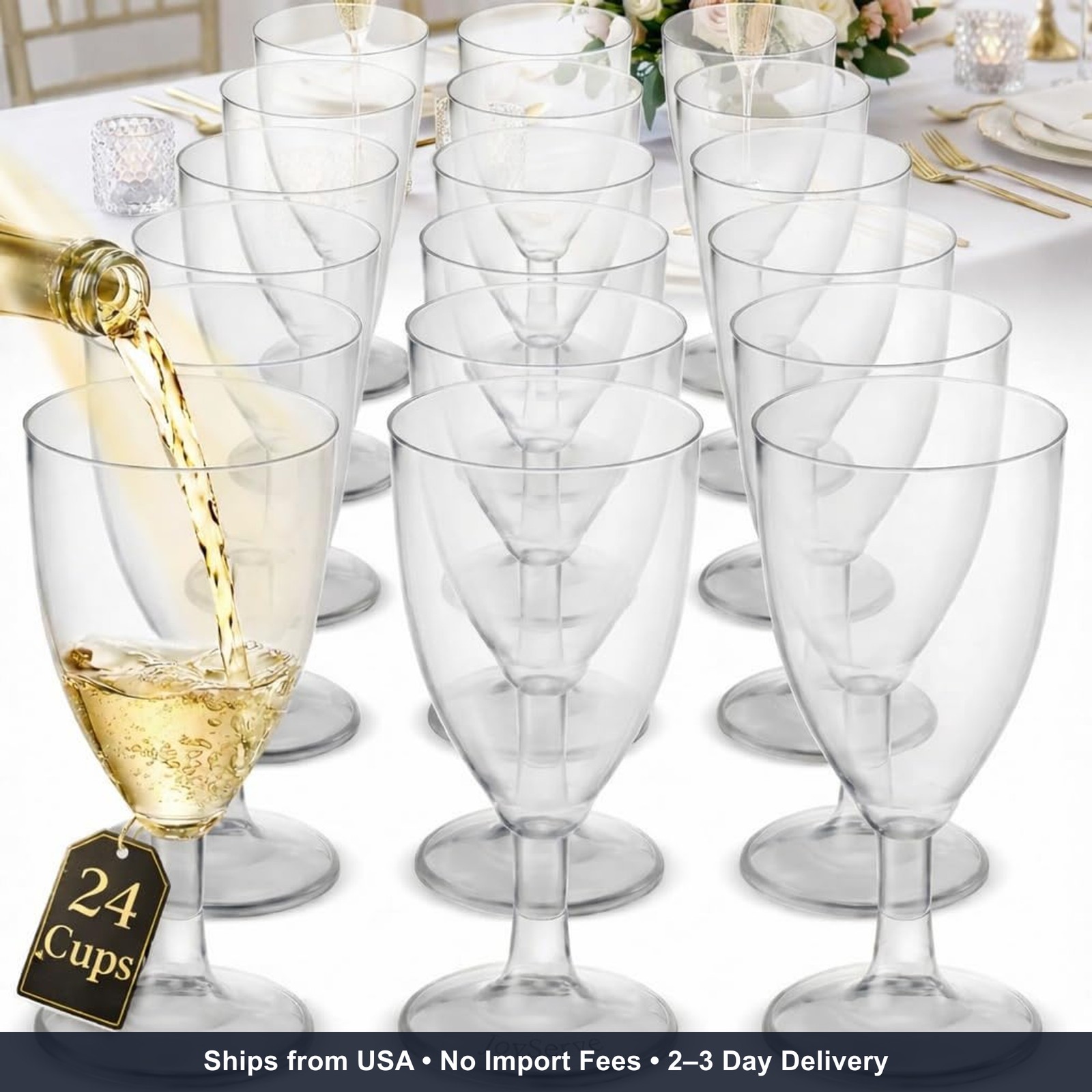 JoyServe 24 Plastic Wine Glasses Disposable – 7 Oz Clear BPA-Free Plastic Glasse