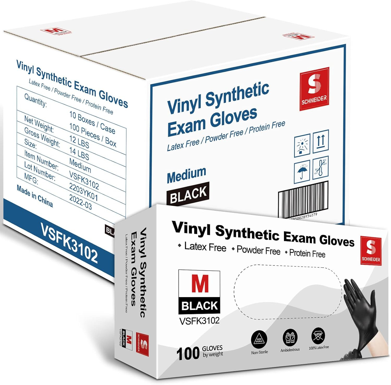 Black Vinyl Exam Gloves, 4Mil, Disposable Gloves Latex-Free, for Medical, Cookin