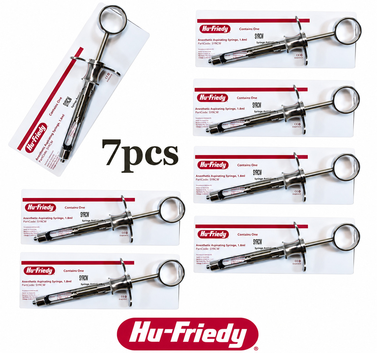 Lot of 7 Hu-Friedy SYRCW CW Style Dental Aspirating Syringe 1.8ml Anesthetic