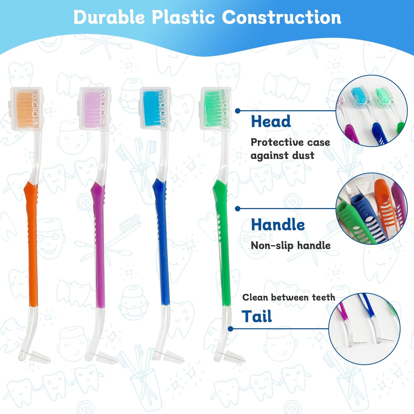 Ceonam 4-Pack Orthodontic Toothbrushes with Double-Ended Design – Multicolor