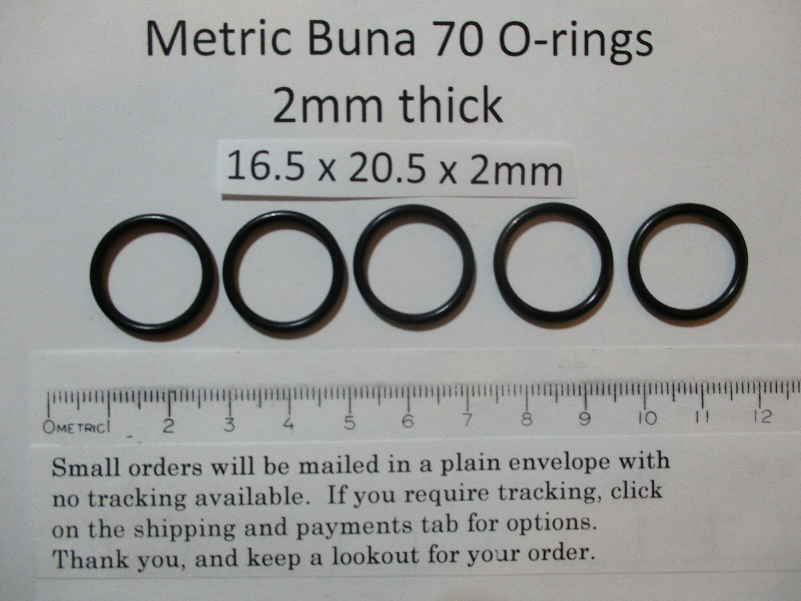16.5mm ID x 20.5mm OD x 2mm thick O-ring. Buna-70. Quan 5.