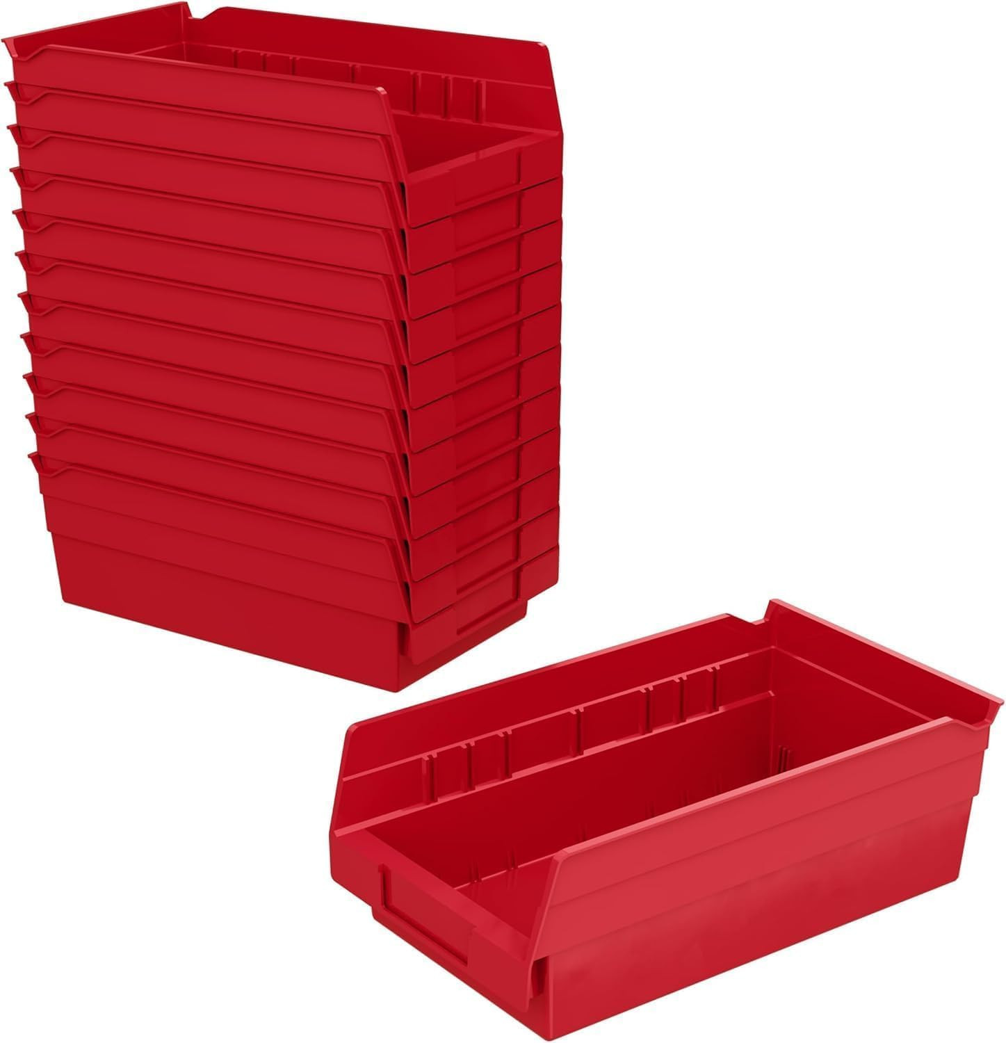 30130 Heavy Duty Plastic Shelf Bins, 12″X 6.5″X 4″, Red, 12-Pk | Heavy Duty Nest