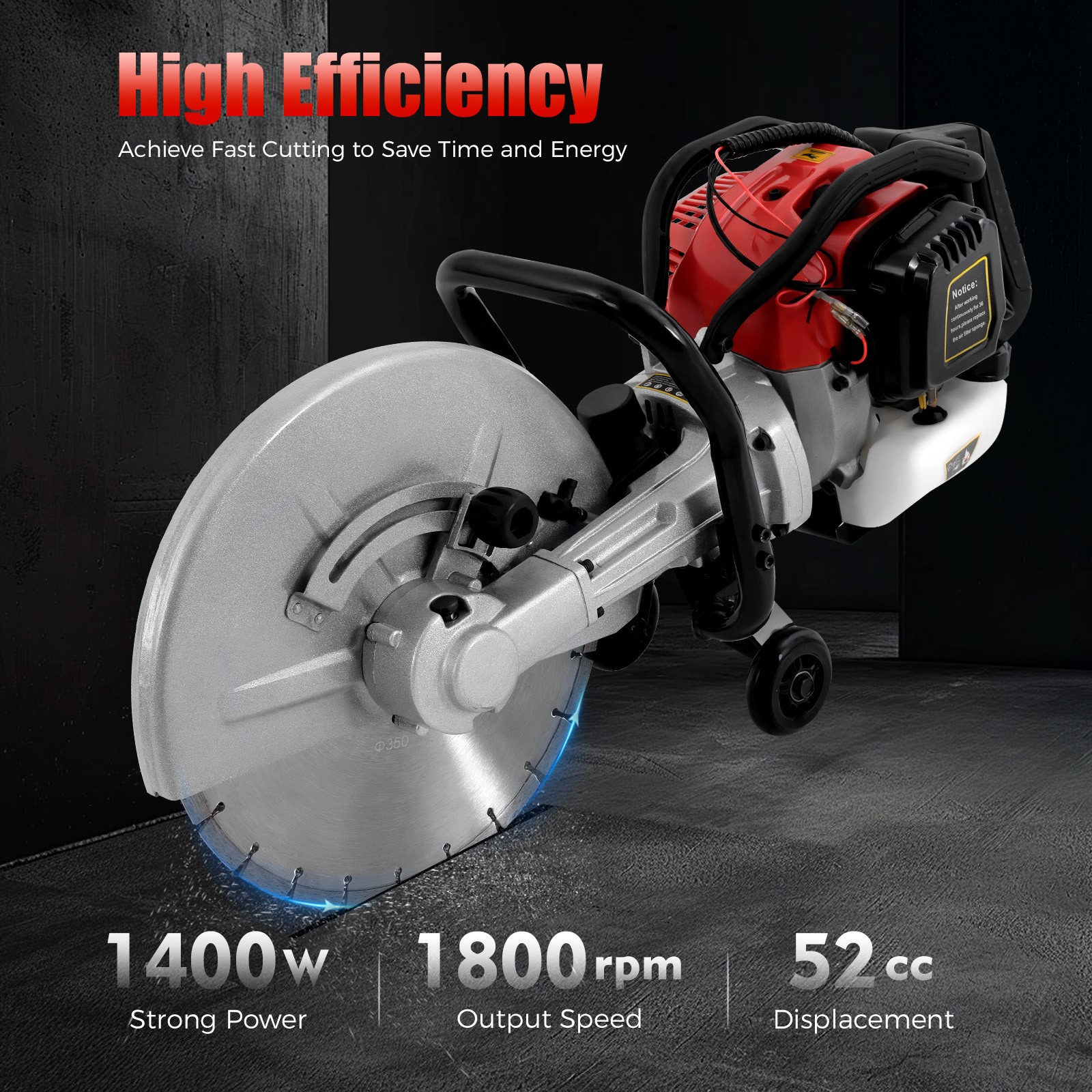 Gas Concrete Cut off Saw 2 Stroke 52 CC Cement Masonry Wet Dry Saw Cutter+Blade