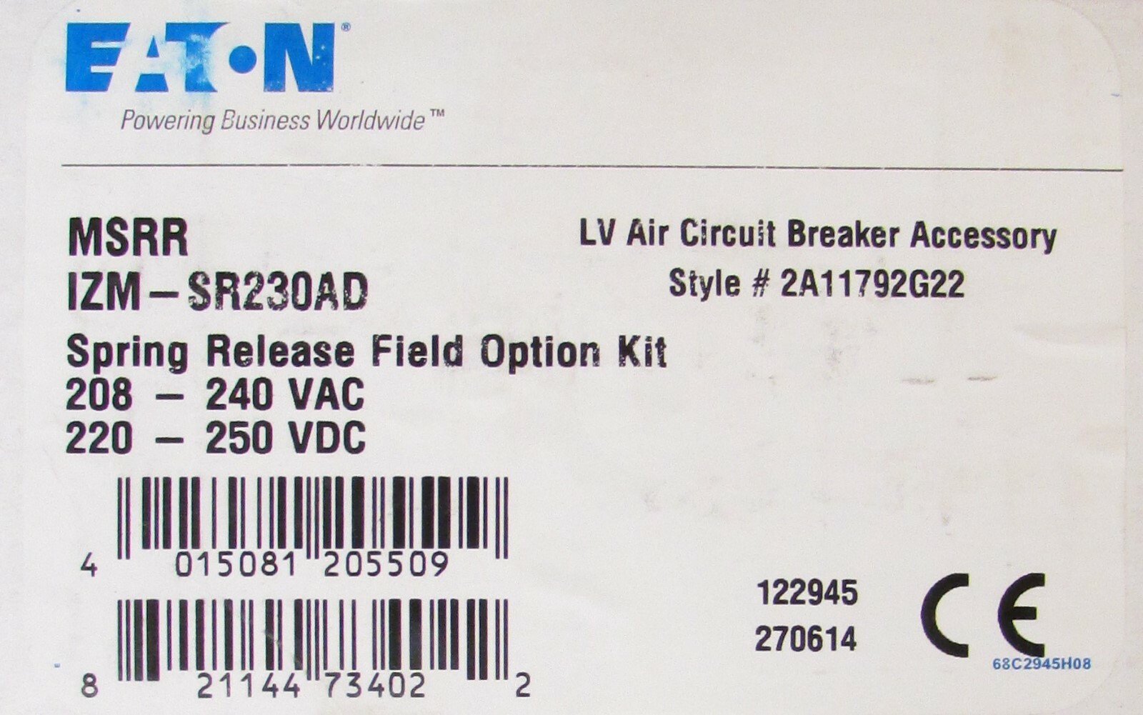 Eaton Cutler Hammer MSRR IZM SR230AD Shunt Trip Magnum DS 2A11792G22 2C12790G29