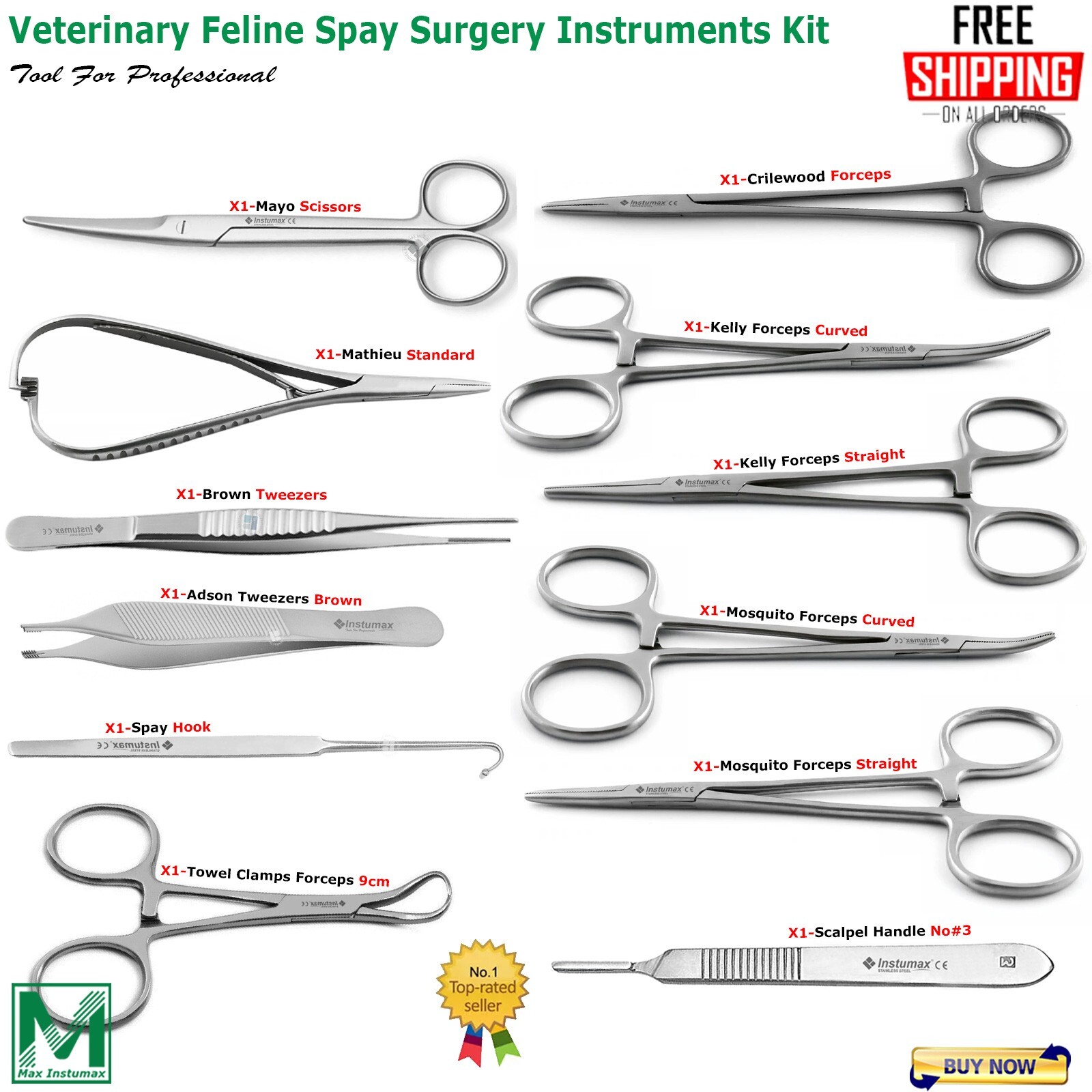Veterinary Feline Spay General Surgery Instruments Kit Bitch Cat Neutring Set CE