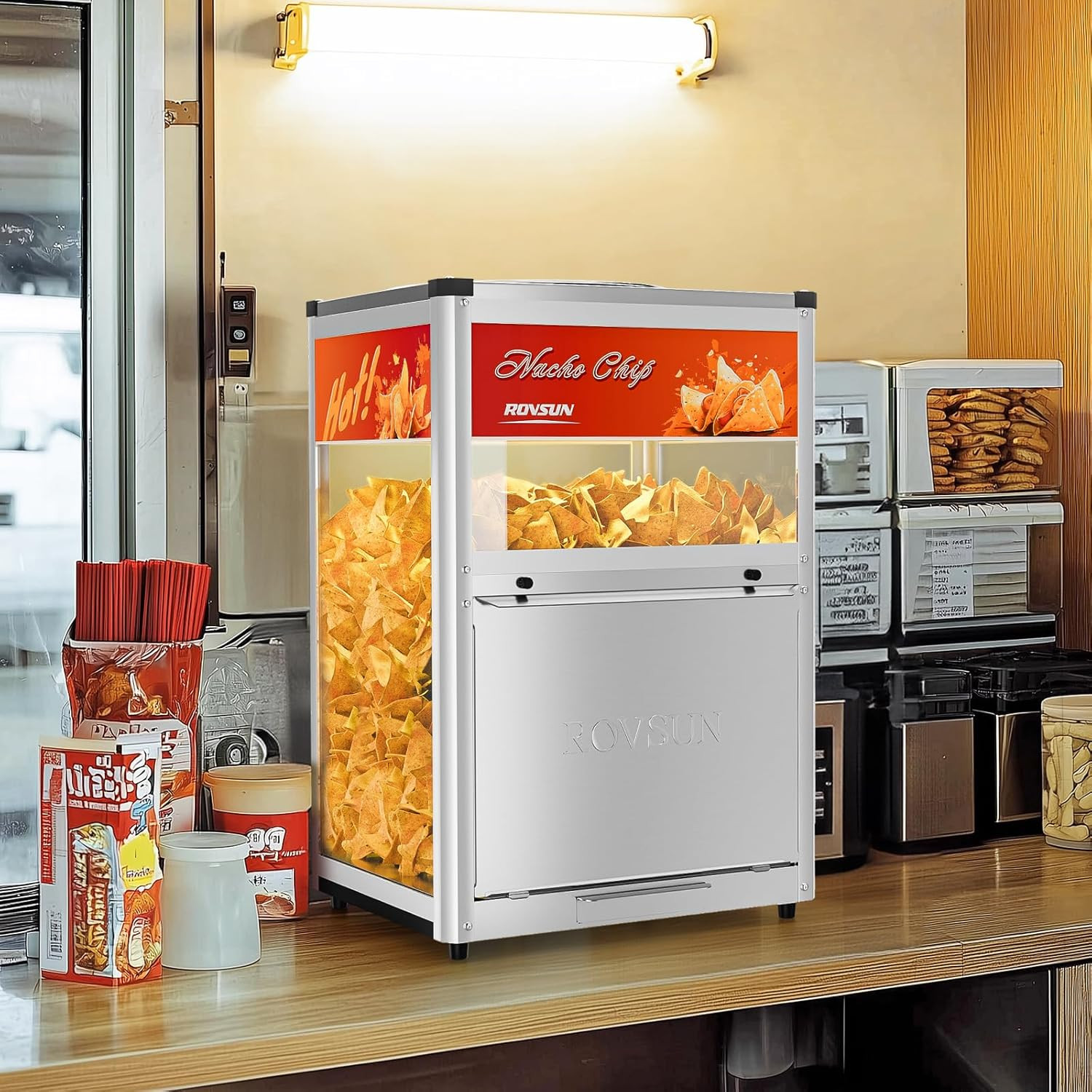 ROVSUN Nacho Chip Warmer, Nacho Machine Countertop Food Warmer Display Case with