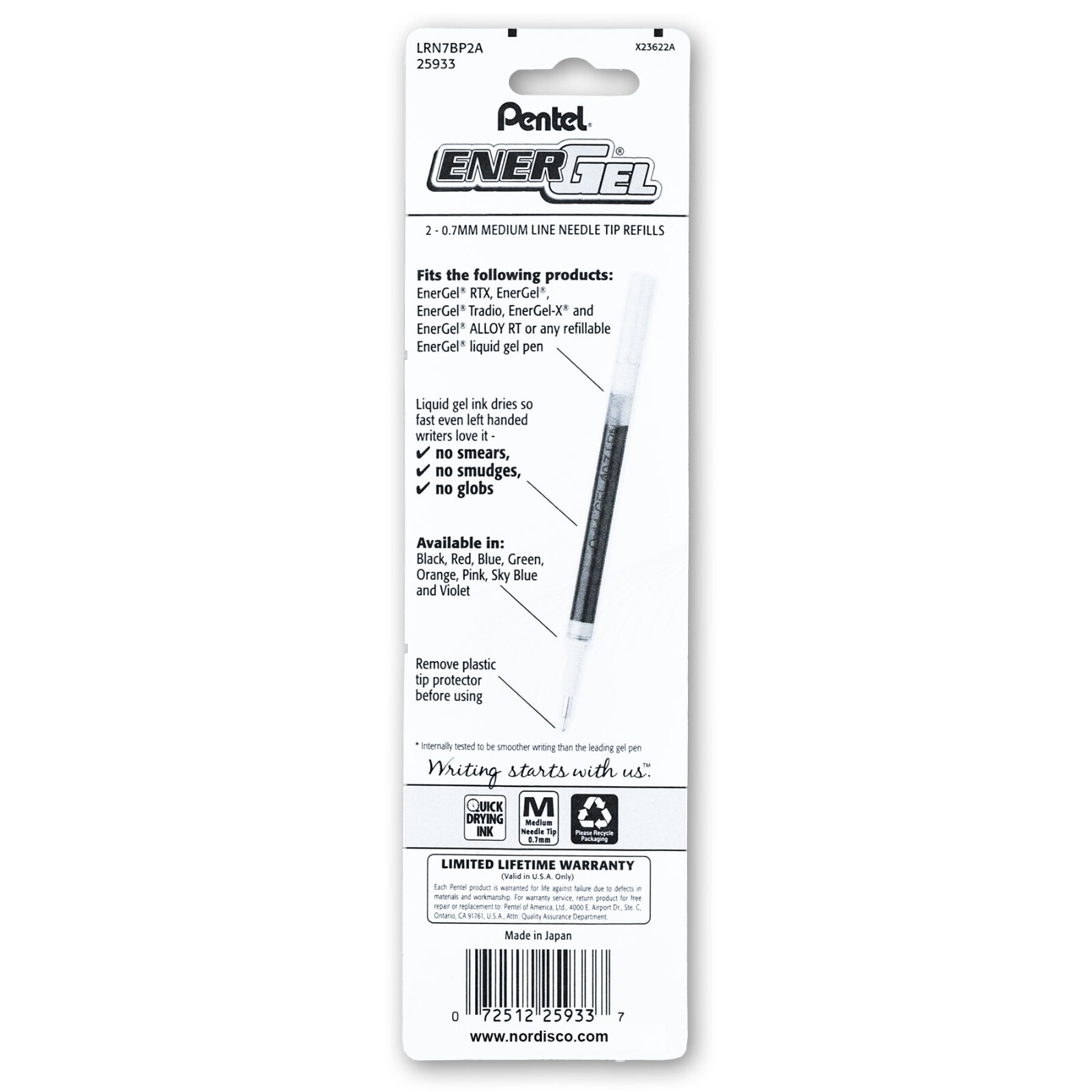 Pentel EnerGel RTX 0.7 Needle Tip BLN77-A Black Liquid Gel Ink Pens & Refills