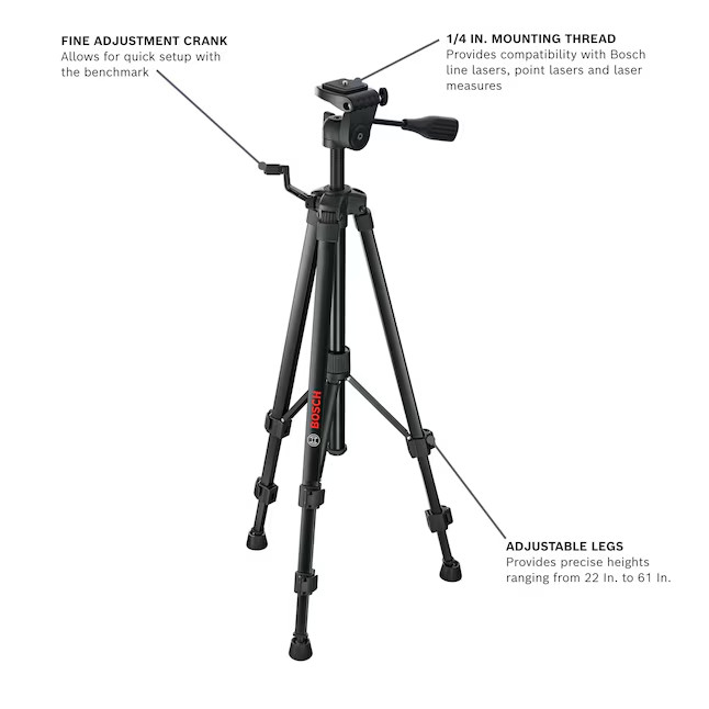 Bosch Extendable Aluminum Tripod BT 150 Height, 22 in.-61-in.