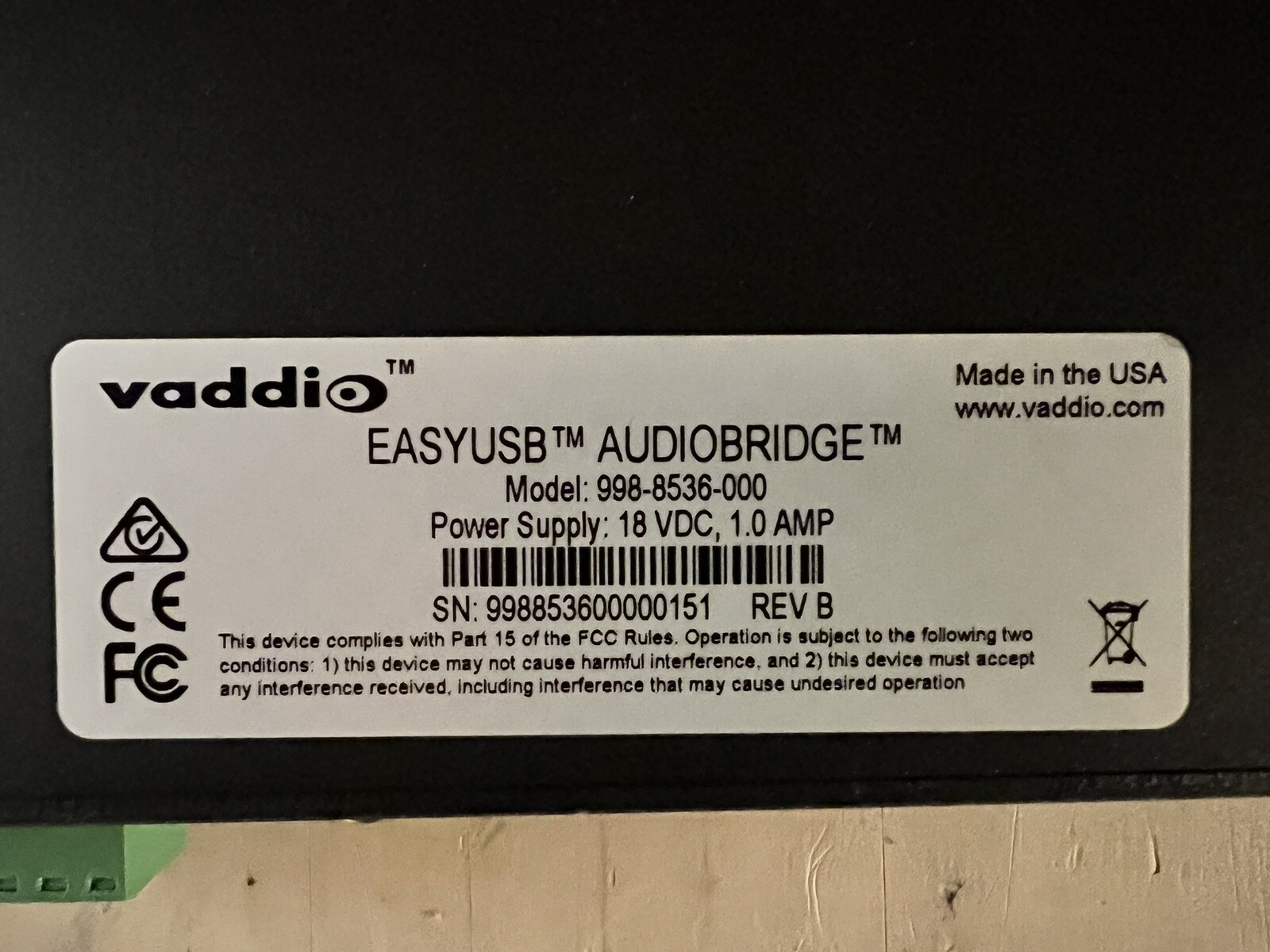 Vaddio 999-8536-000 EasyUSB Audio Bridge System